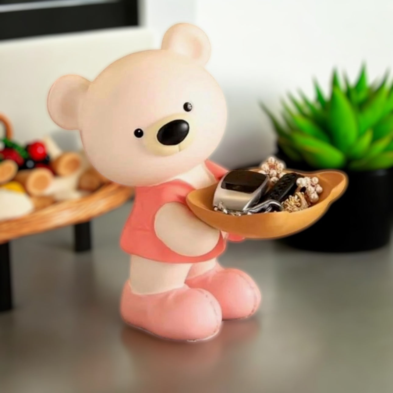 Pink Bear Storage Figurine