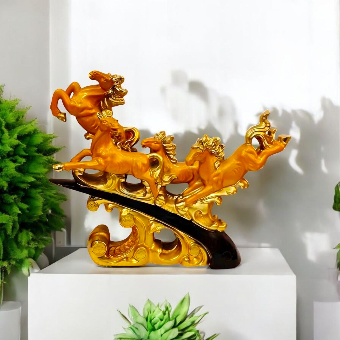 Majestic Golden Horses Decorative Statue