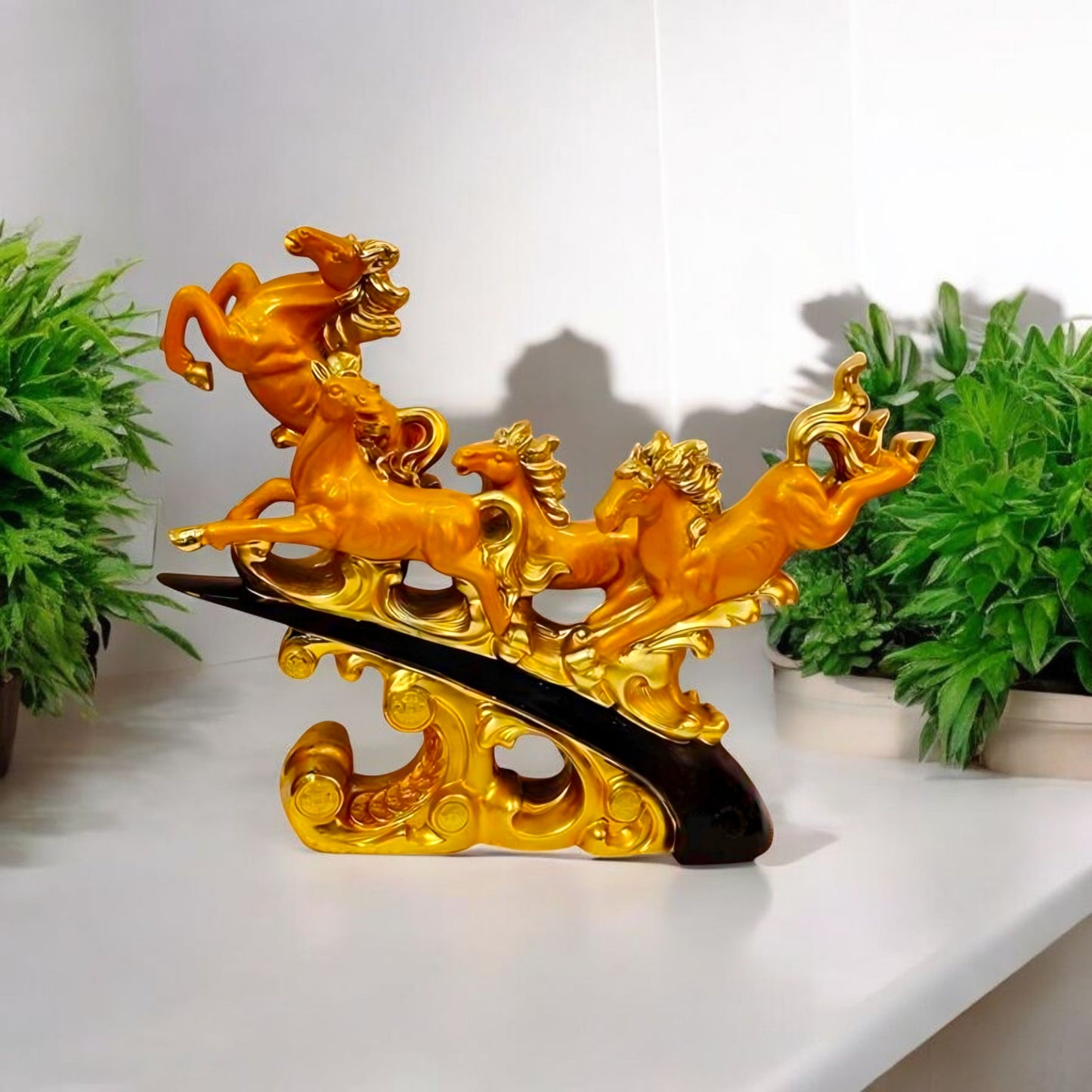 Majestic Golden Horses Decorative Statue