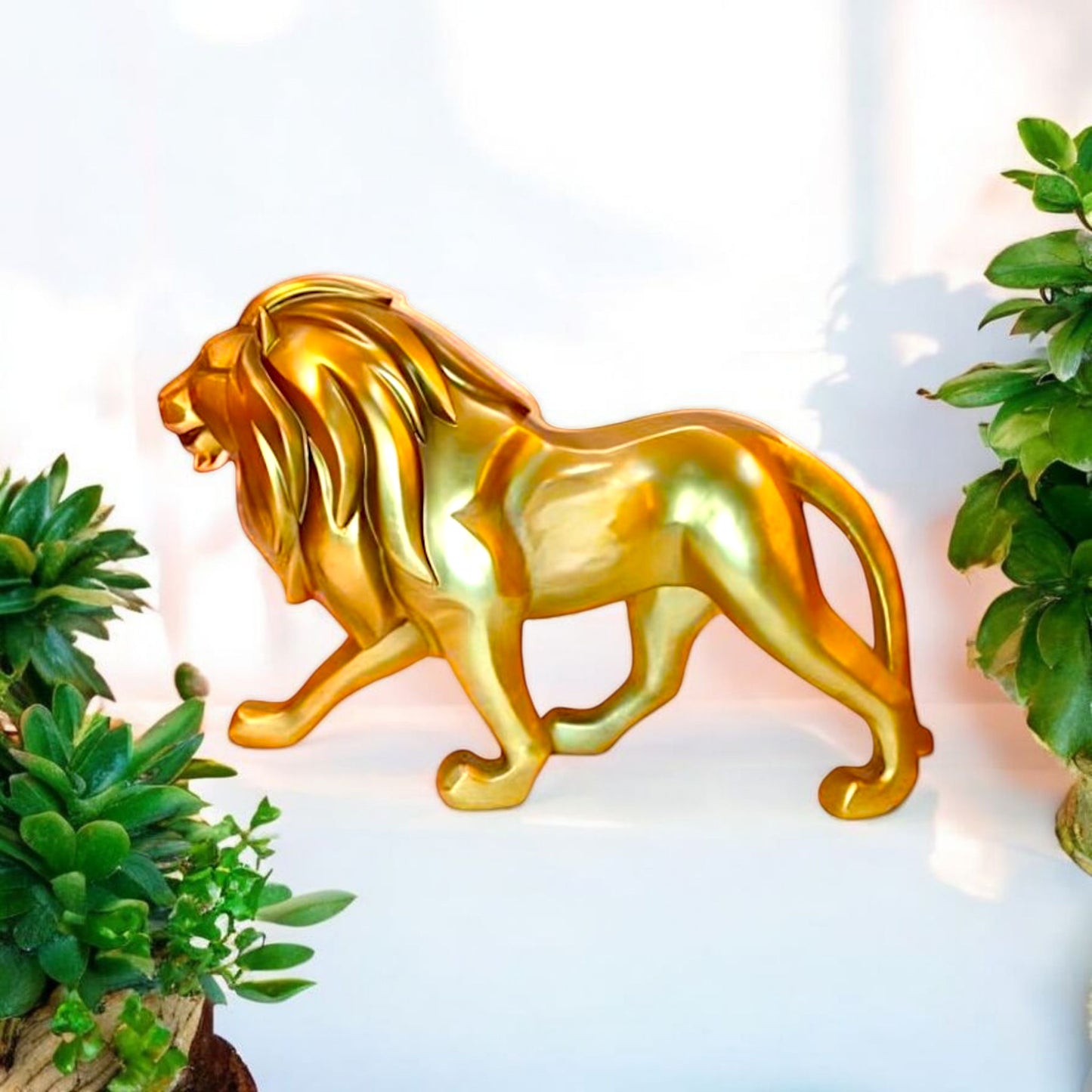 Striking Golden Lion Decorative Figurine