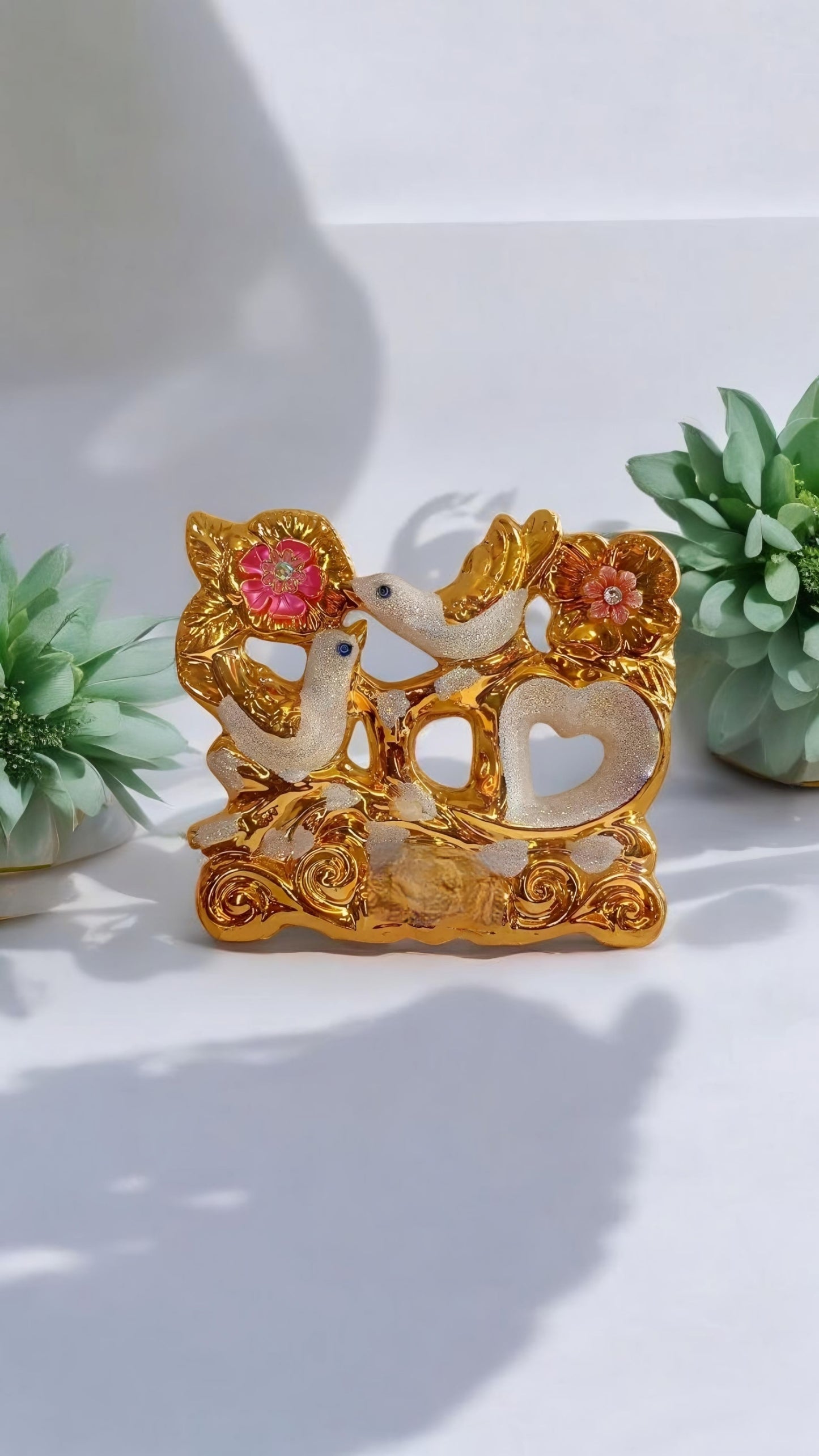 Golden Showpiece with Floral Accents