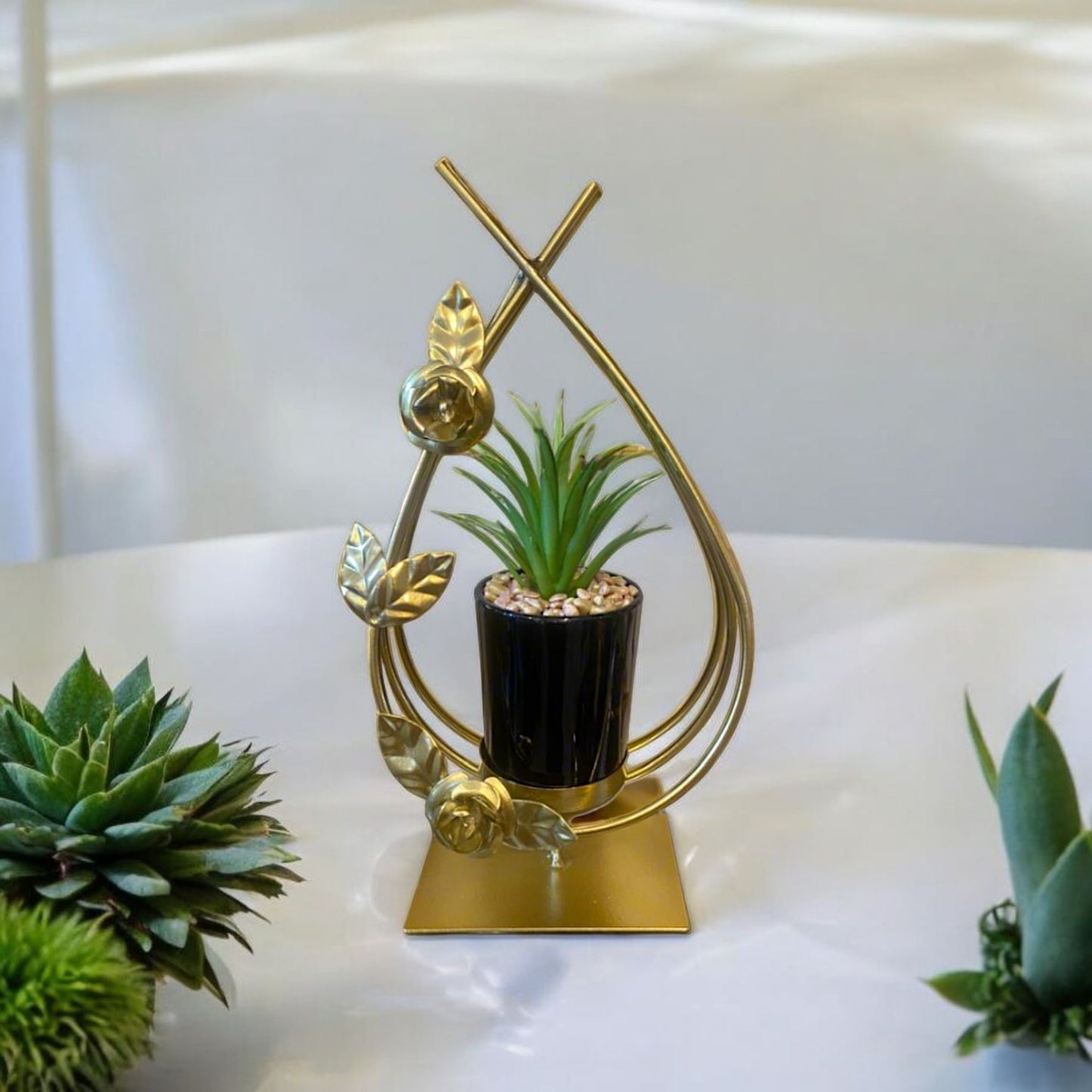 Gold Floral Metal Planter Stand