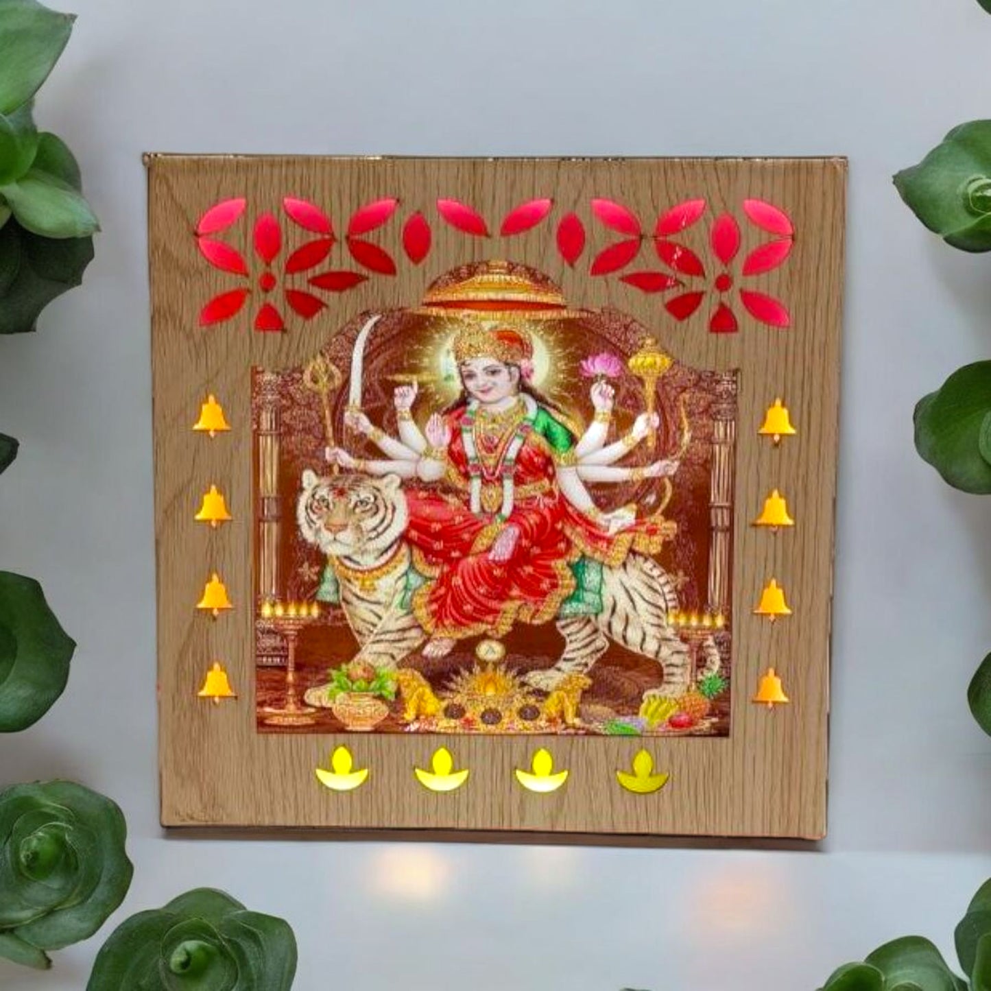 Wooden Durga Maa Wall Frame with Decorative Bells