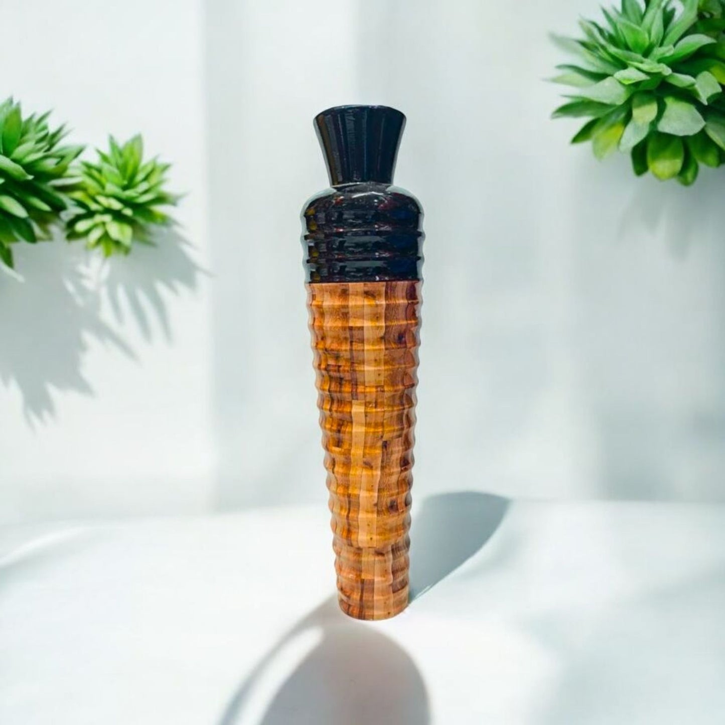 Unique Wooden Textured Flower Vase