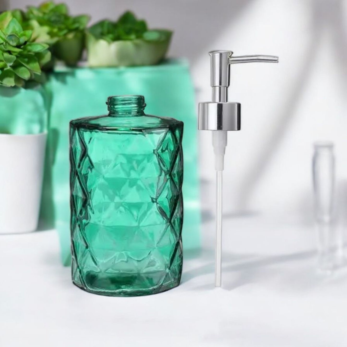 Diamond-Cut Glass Soap Dispenser Bottle 350ml
