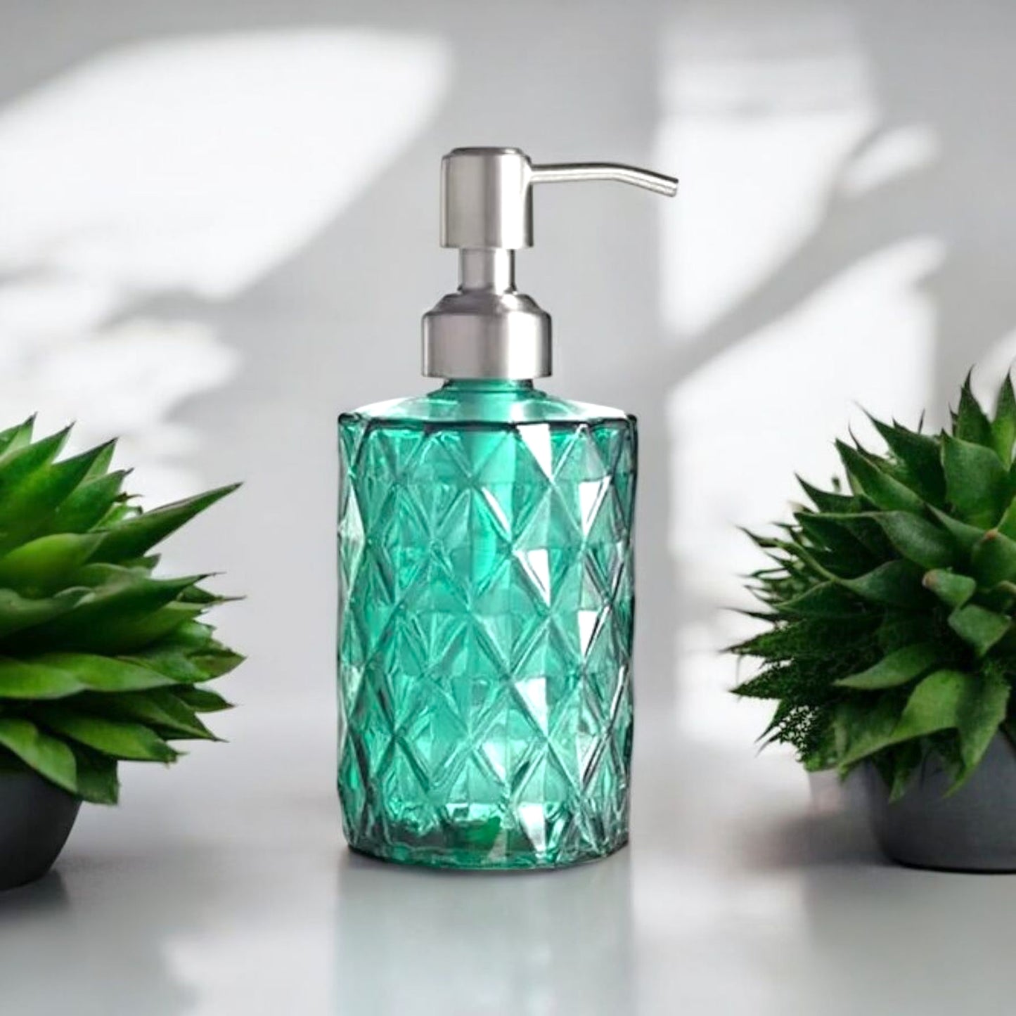 Diamond-Cut Glass Soap Dispenser Bottle 350ml