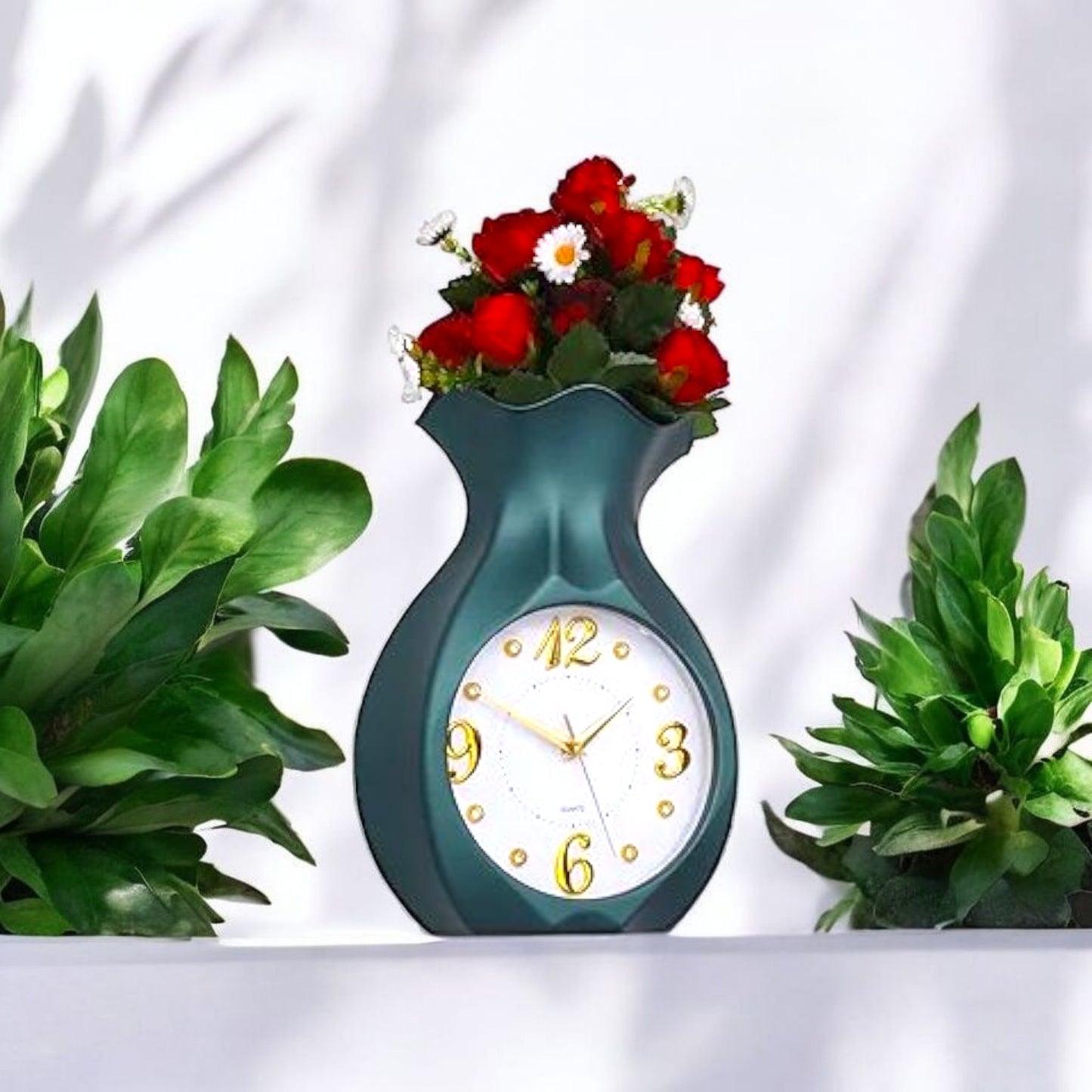 Vase Shaped Wall Clock with Flowers