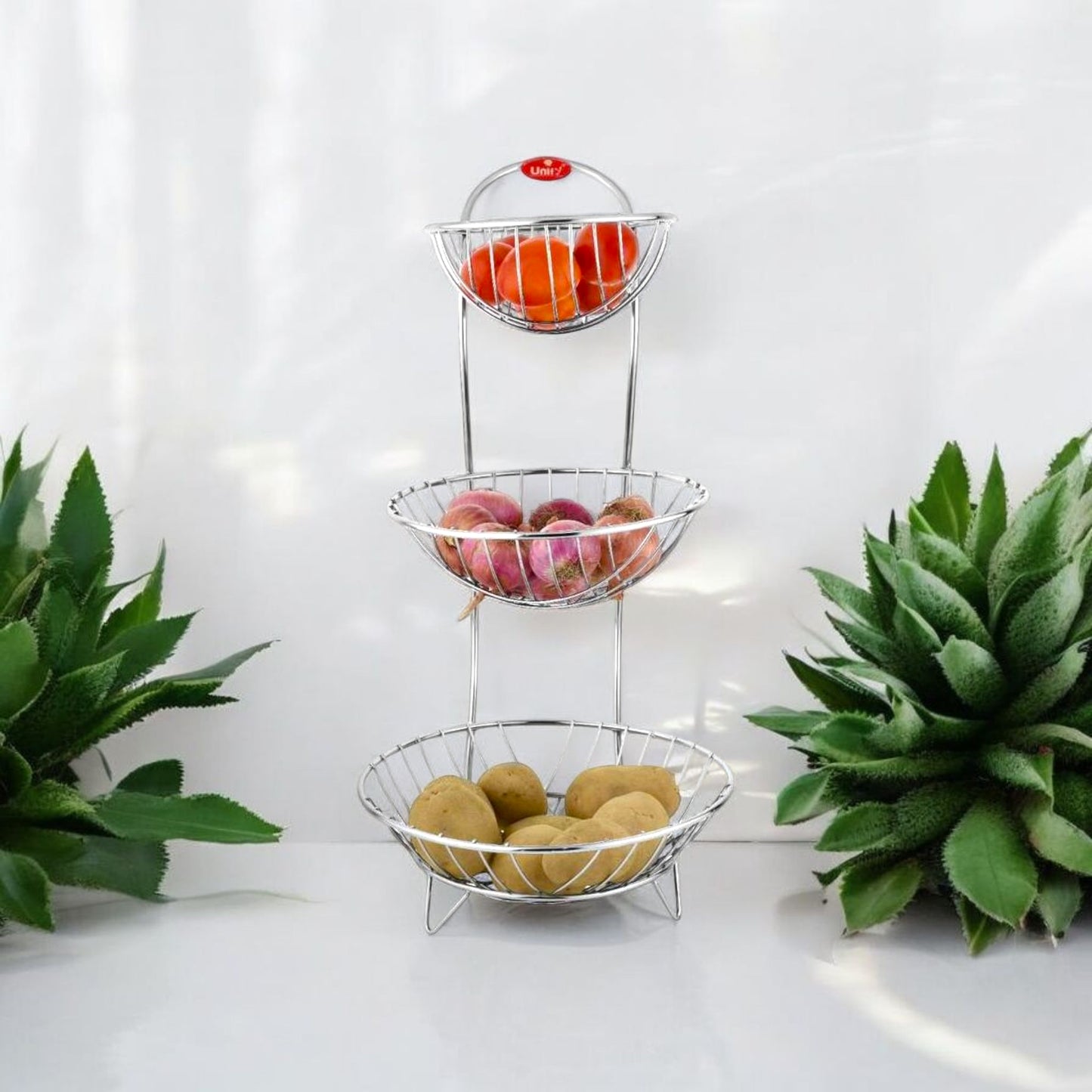 Three-Tier Stainless Steel Fruit Basket