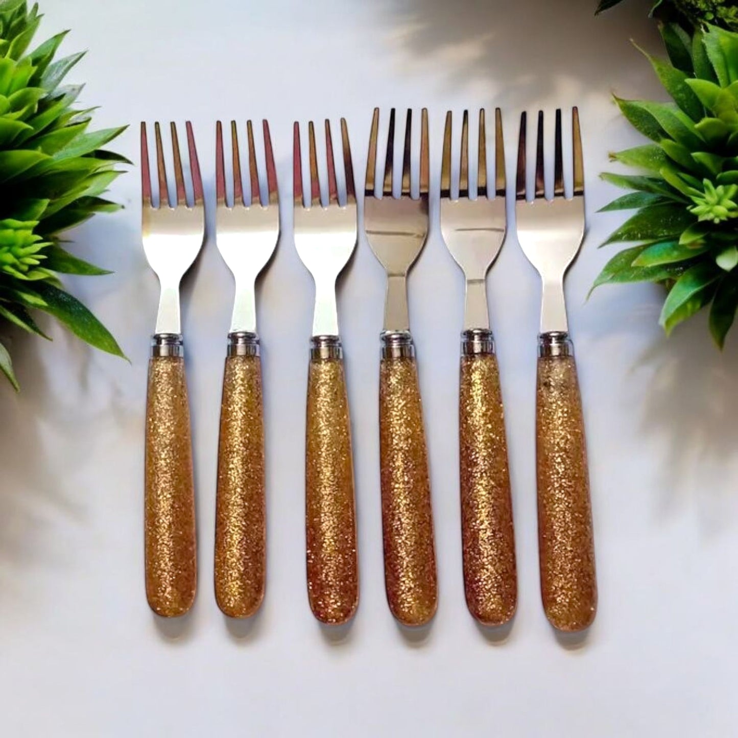 Glitter-Handle Stainless Steel Fork Set