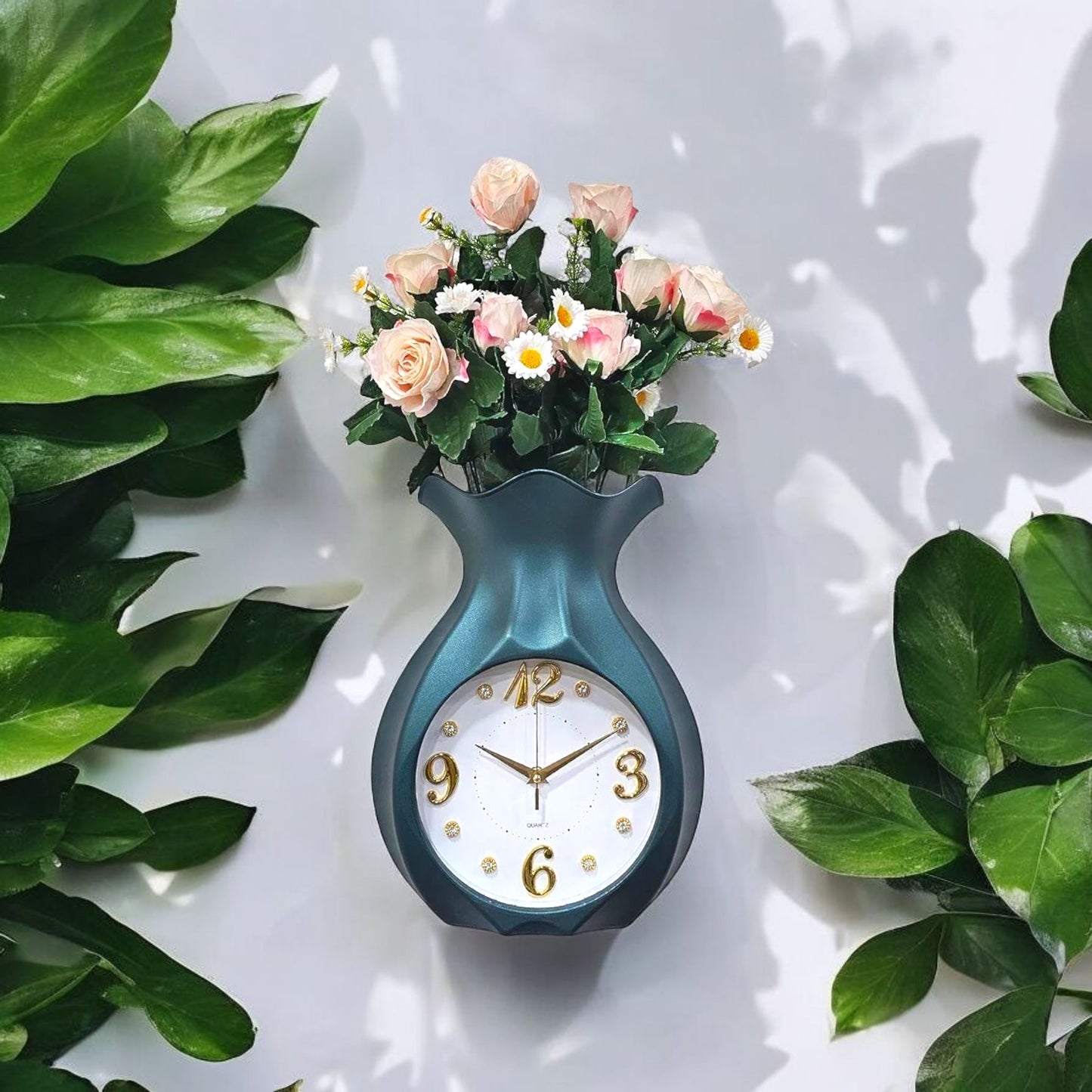 Vase Shaped Wall Clock with Flowers