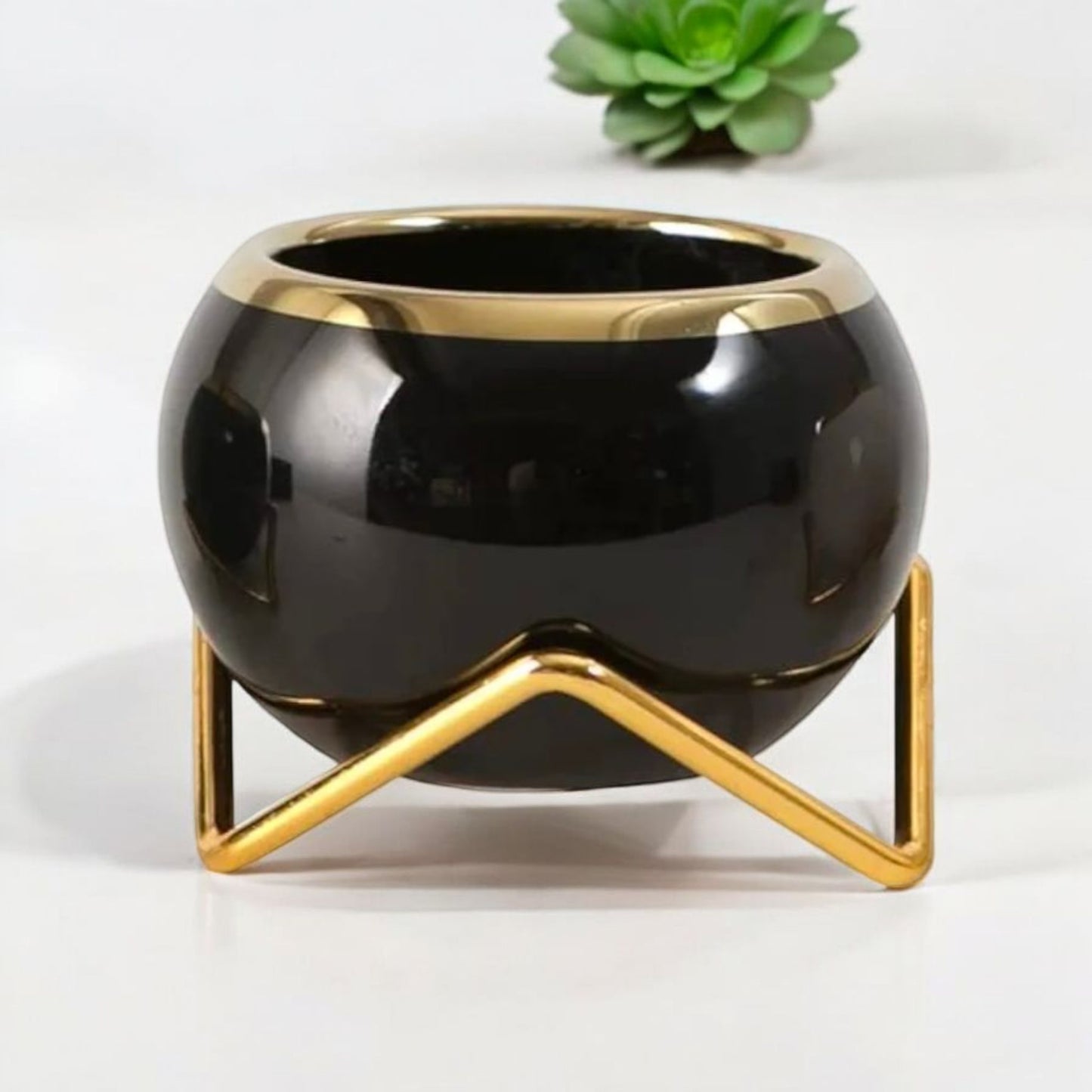 Elegant Black Planter with Gold Stand