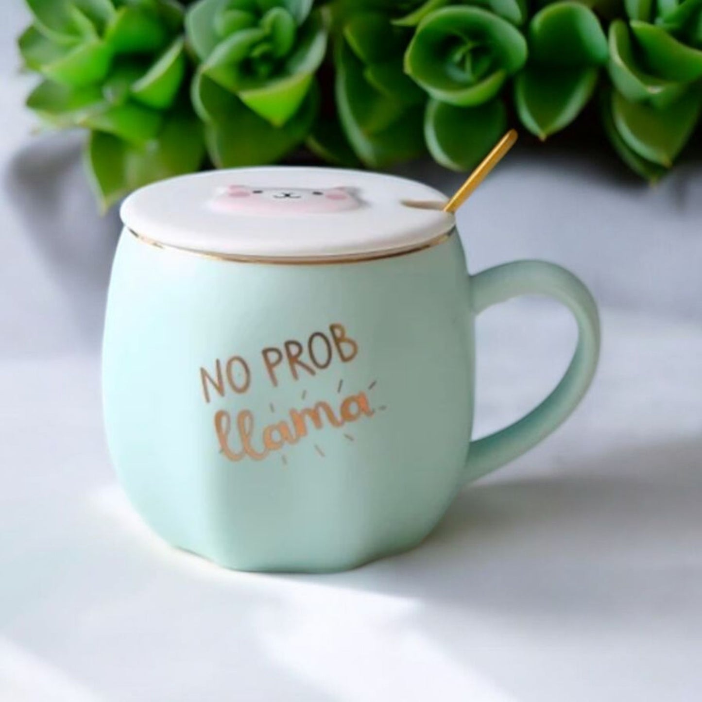 Cute Llama Mug with Lid and Spoon