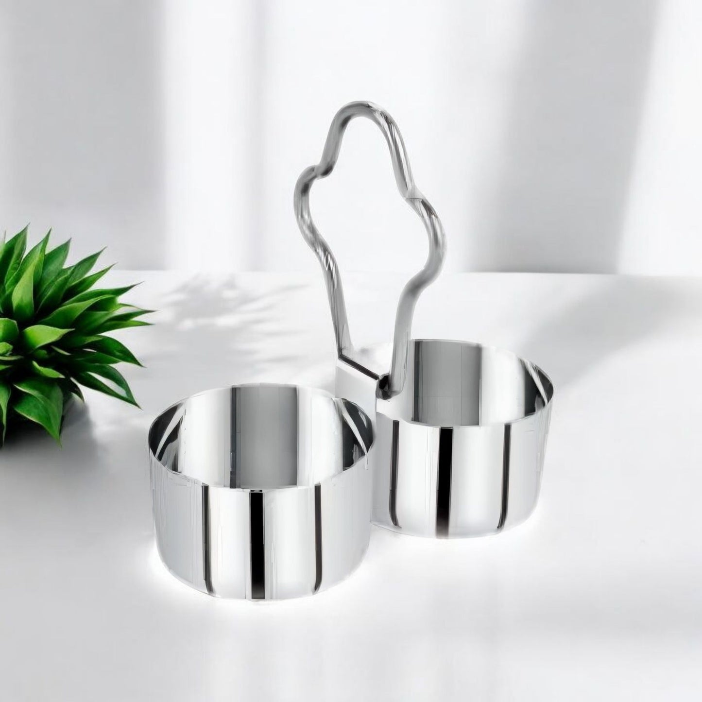 Stainless Steel 2-Bowl Chutney Server