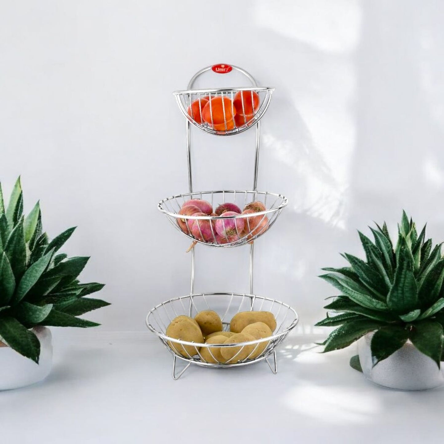 Three-Tier Stainless Steel Fruit Basket
