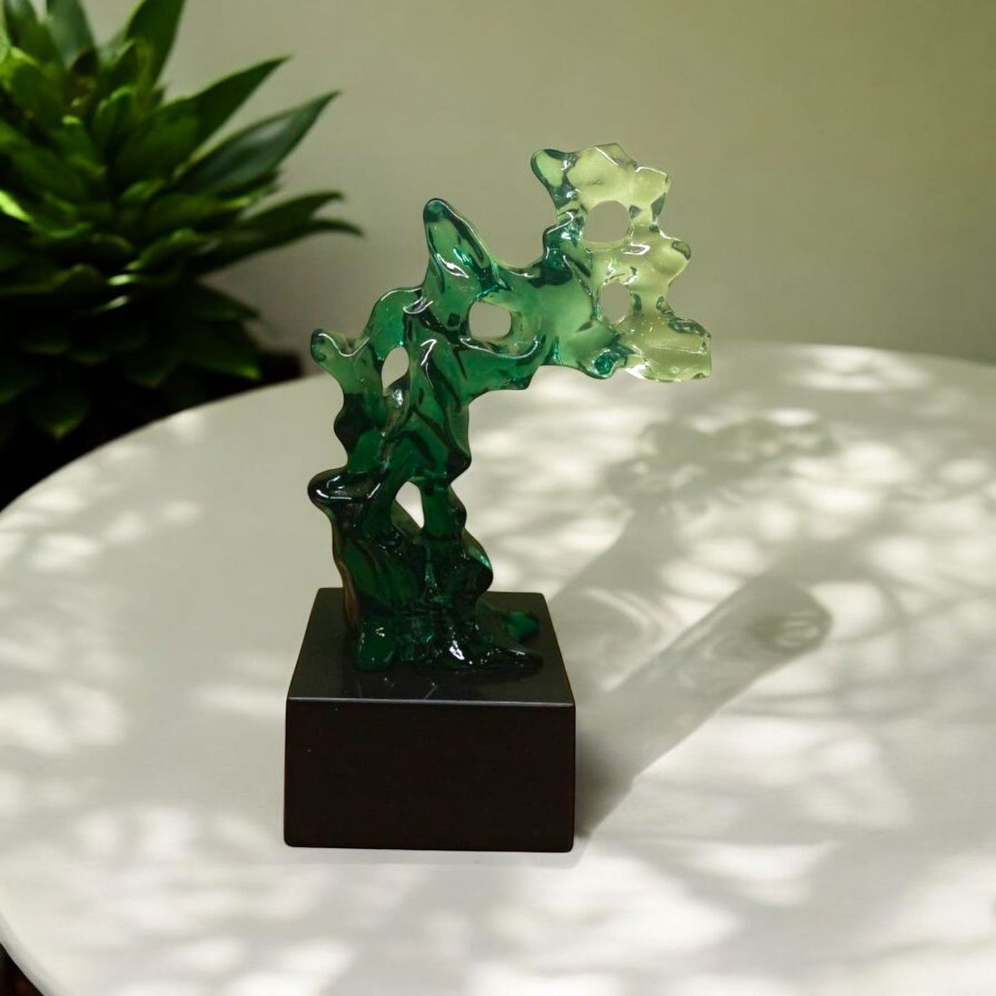 Abstract Green Crystal Resin Sculpture