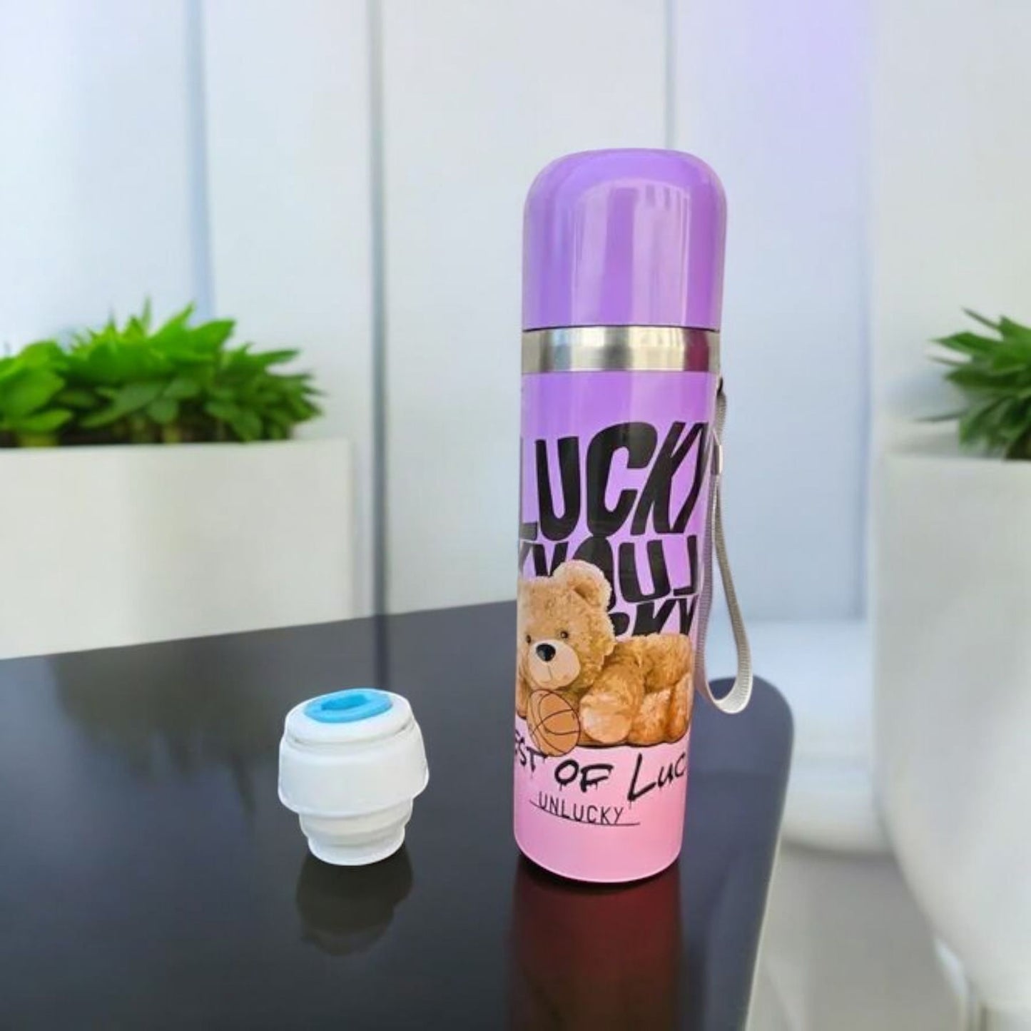 Cute Teddy Print Steel Thermos Bottle