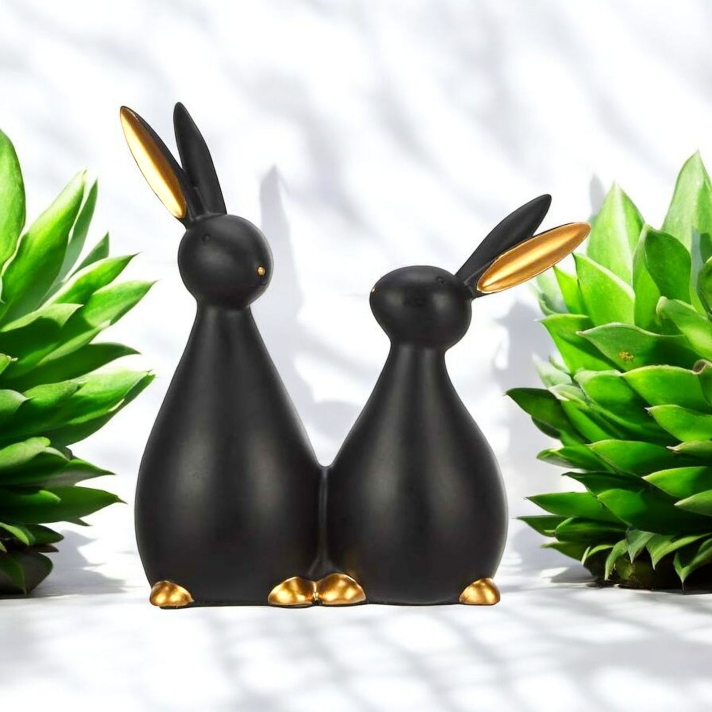 Charming Black Rabbit Couple Sculpture