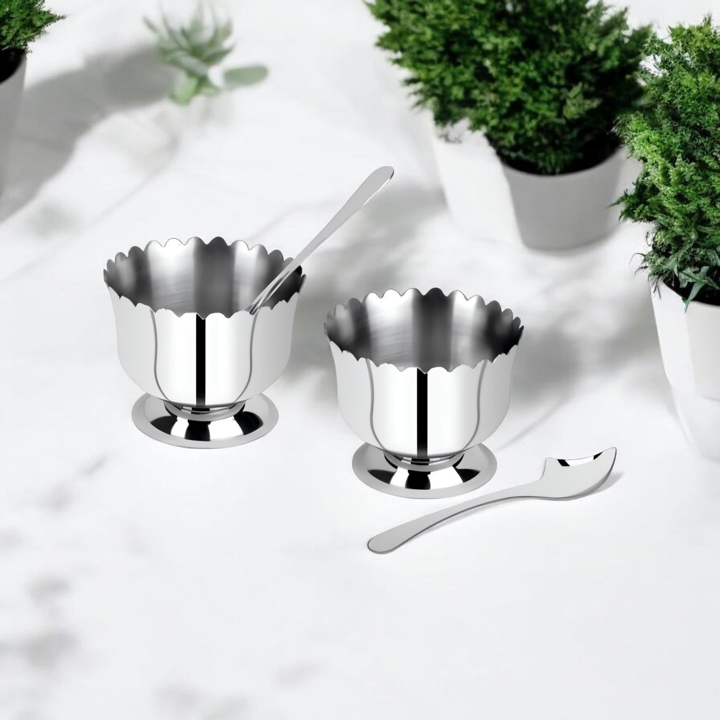 Stainless Steel Dessert Bowls with Spoons