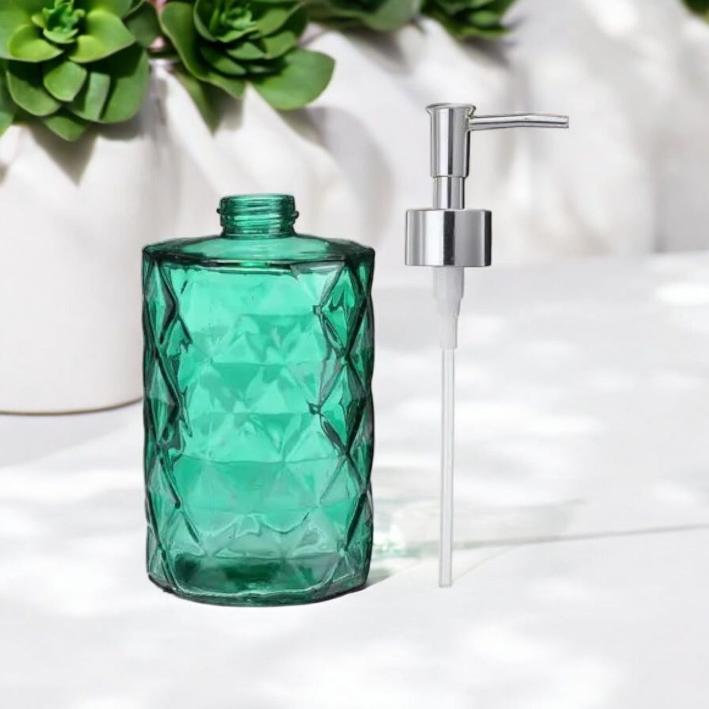 Diamond-Cut Glass Soap Dispenser Bottle 350ml