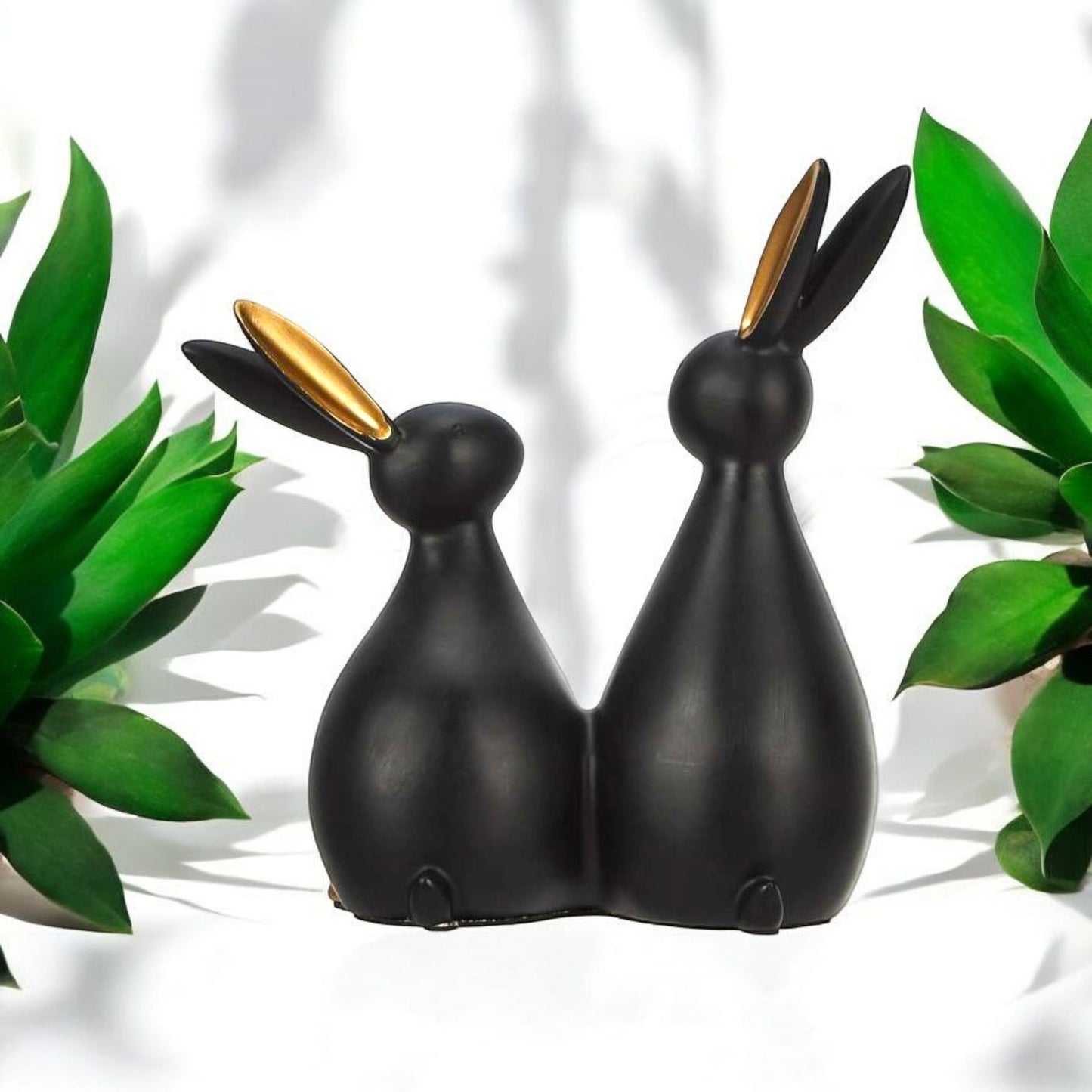 Charming Black Rabbit Couple Sculpture