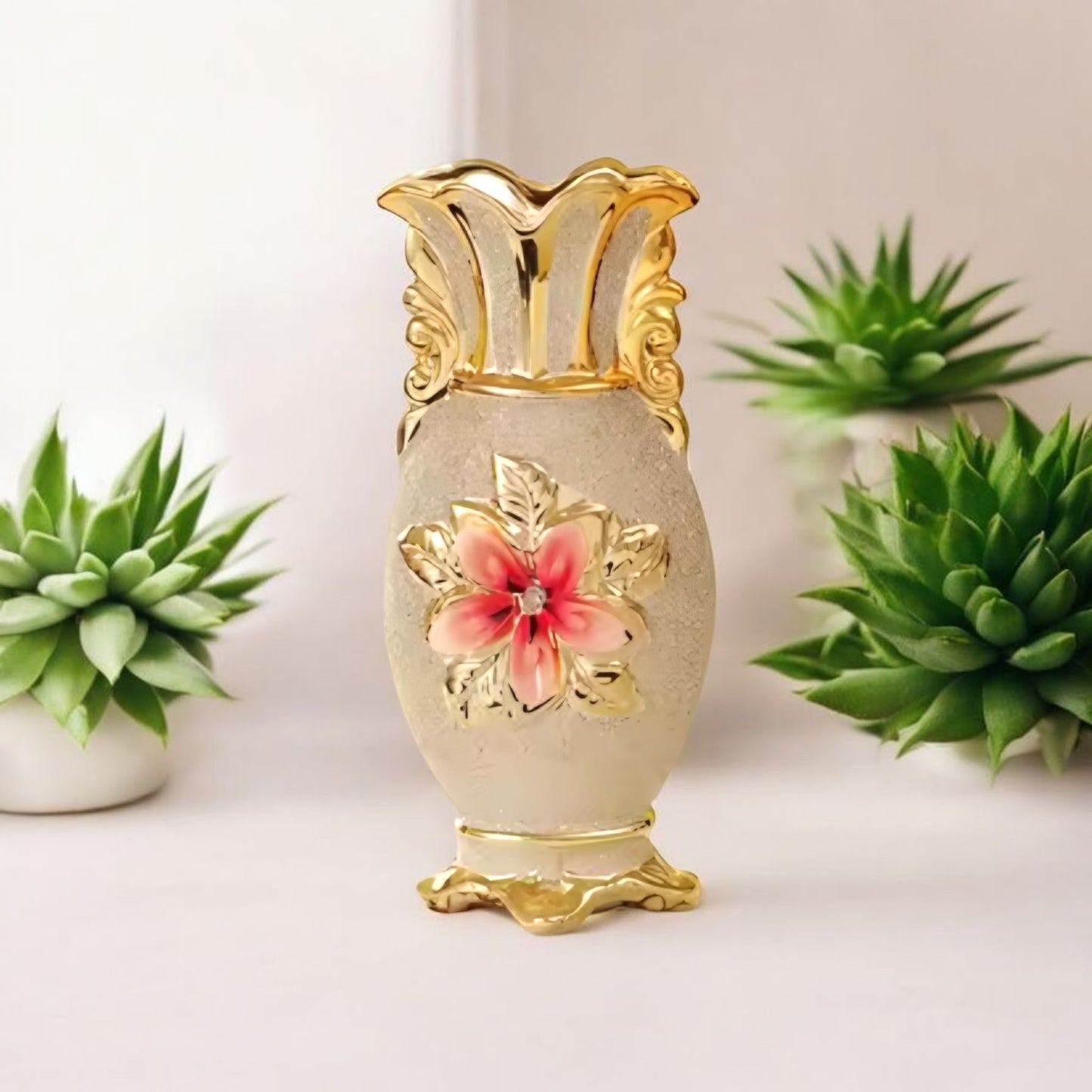 Elegant Gold Flower Ceramic Vase