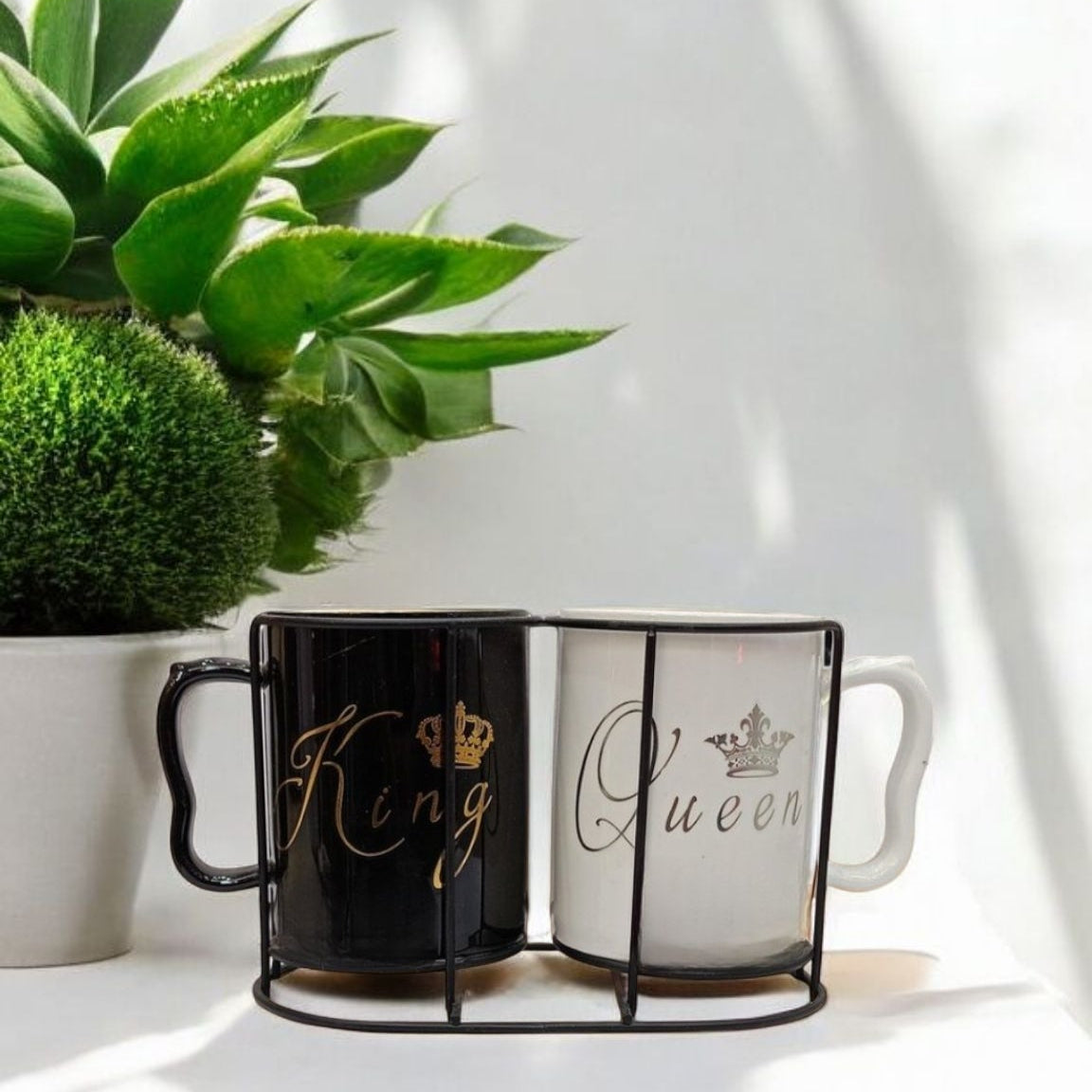 Mr. & Mrs. Ceramic Mug Set with Stand