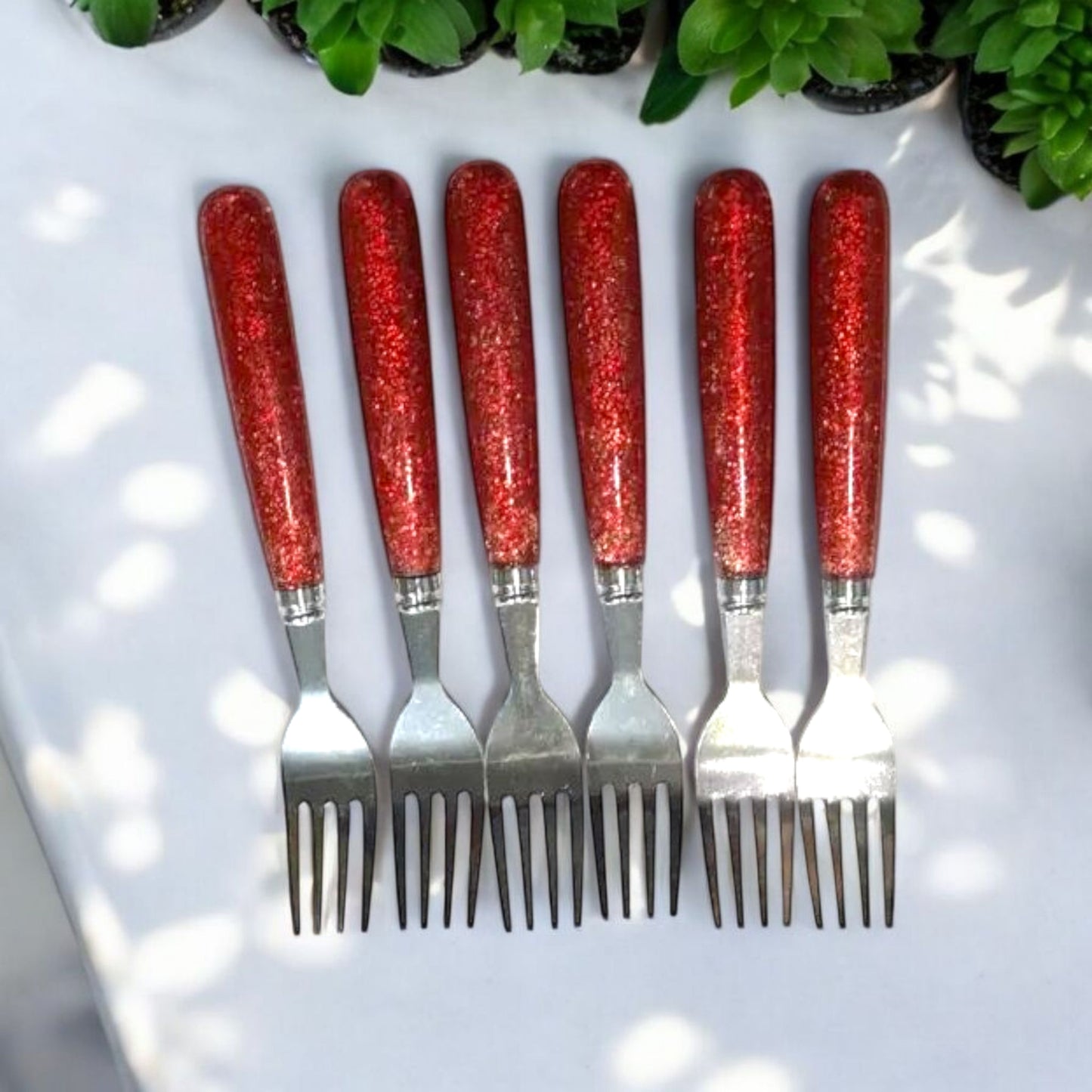 Glitter-Handle Stainless Steel Fork Set