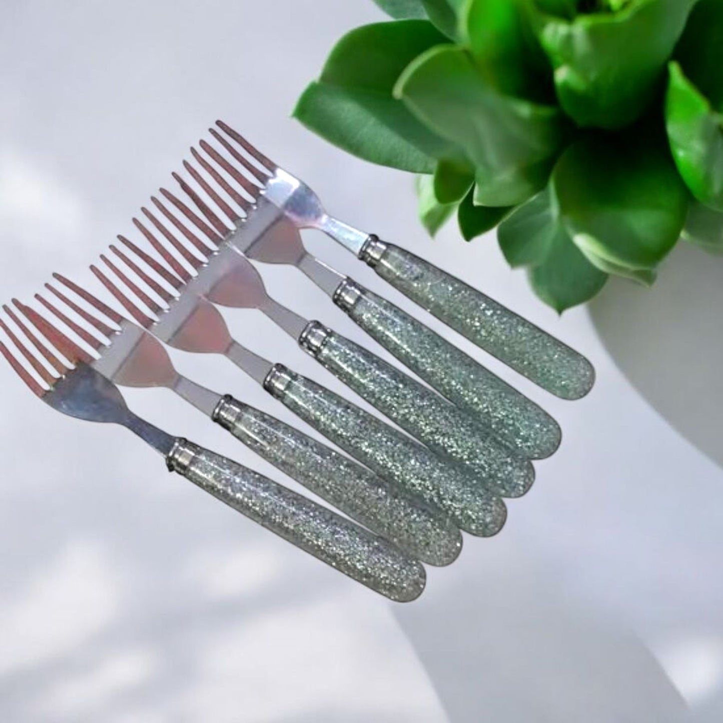Glitter-Handle Stainless Steel Fork Set