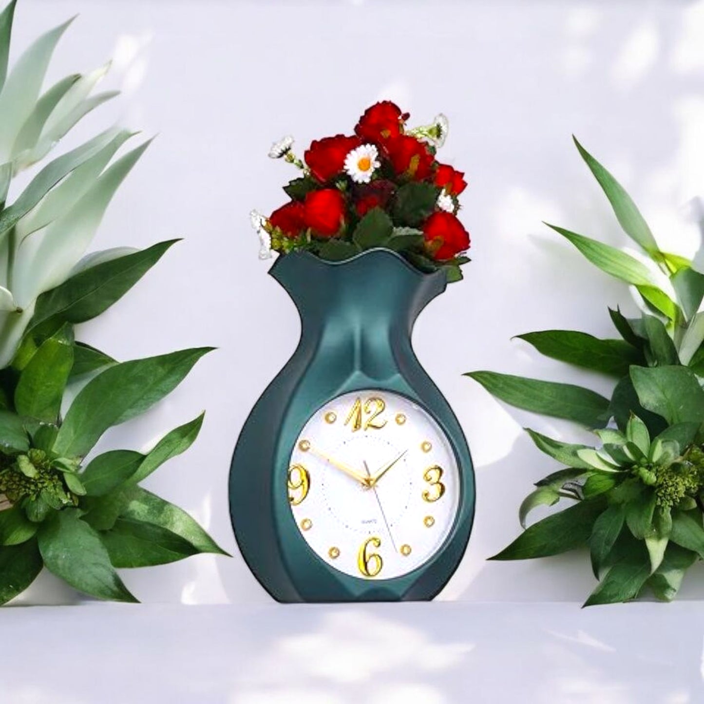 Vase Shaped Wall Clock with Flowers