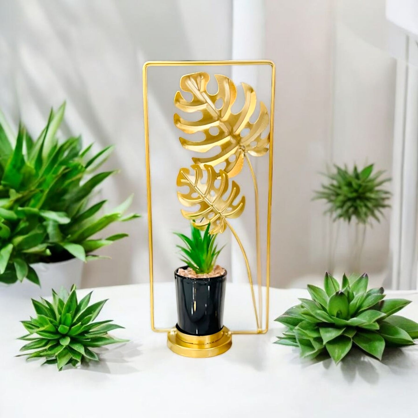 Monstera Leaf Gold Metal Planter