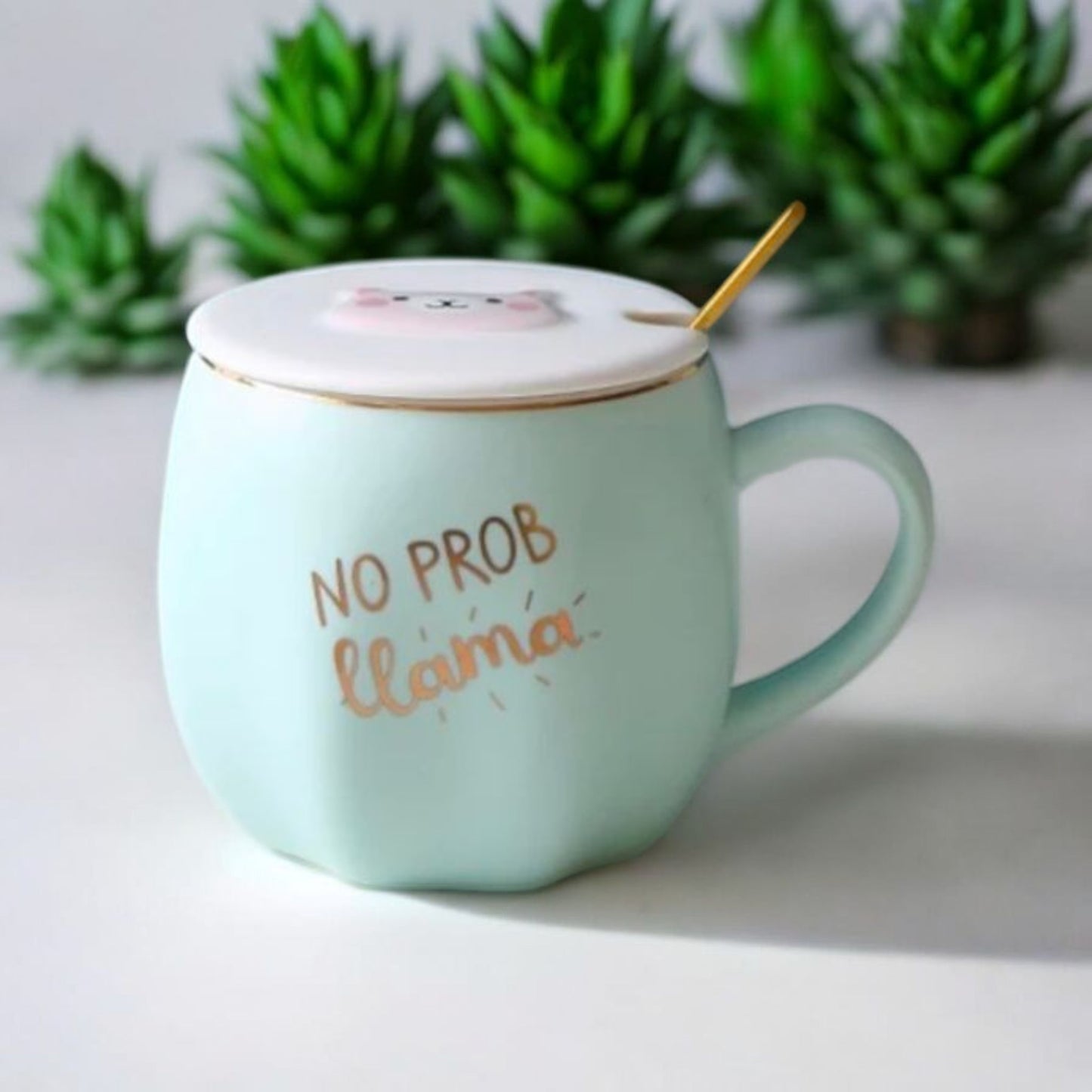Cute Llama Mug with Lid and Spoon