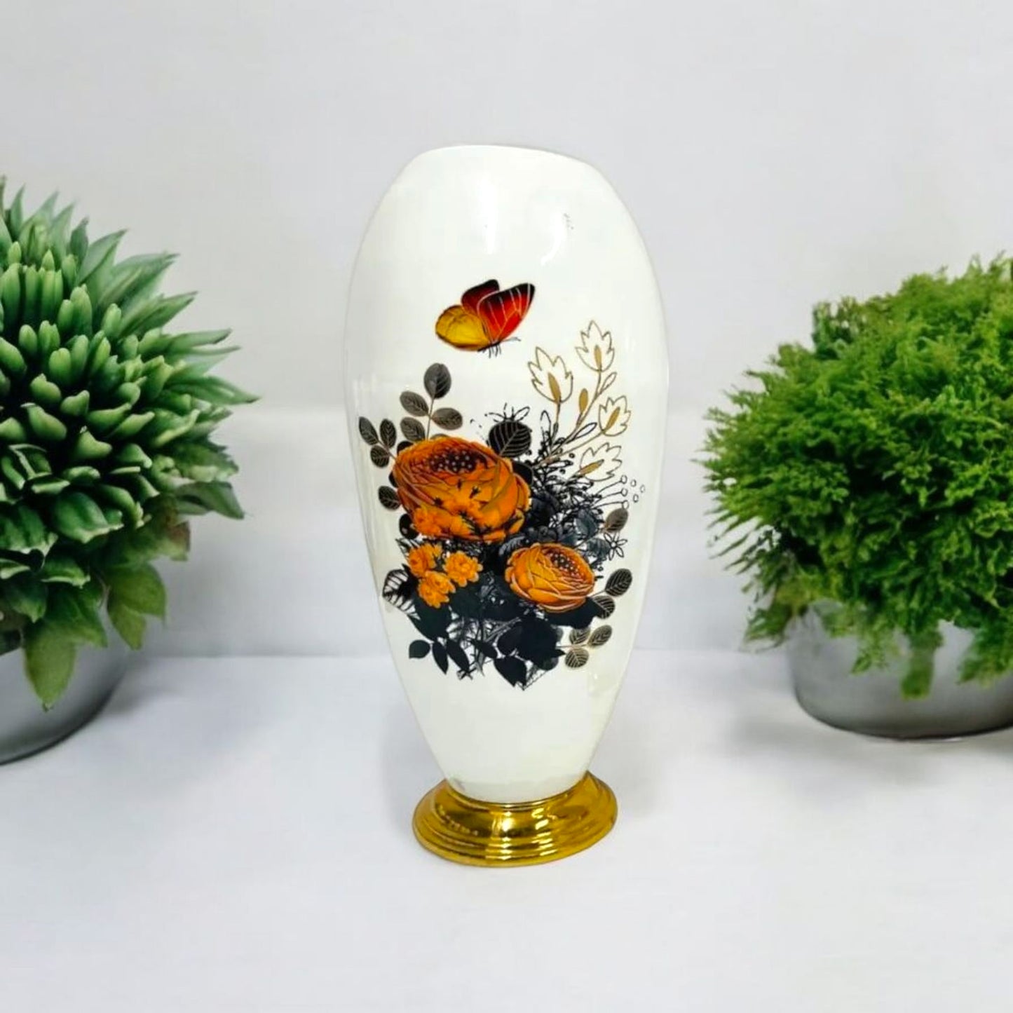 Floral Design White Decorative Vase