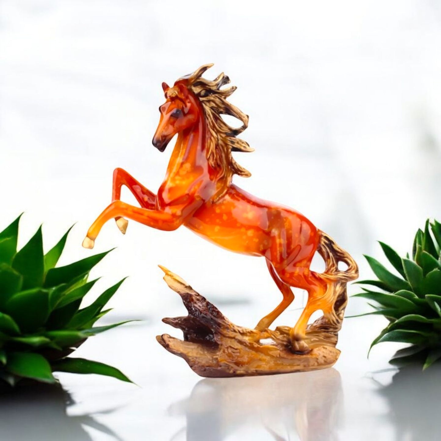 Fiery Orange Rearing Horse Statue