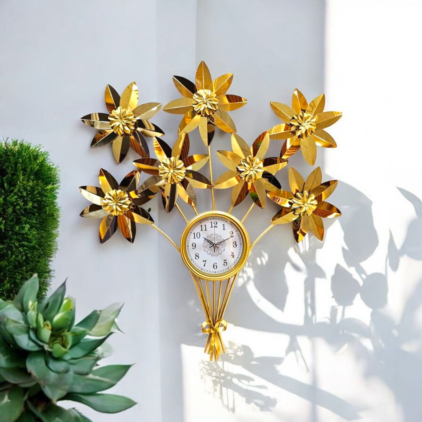 Golden Flower Bouquet Wall Clock