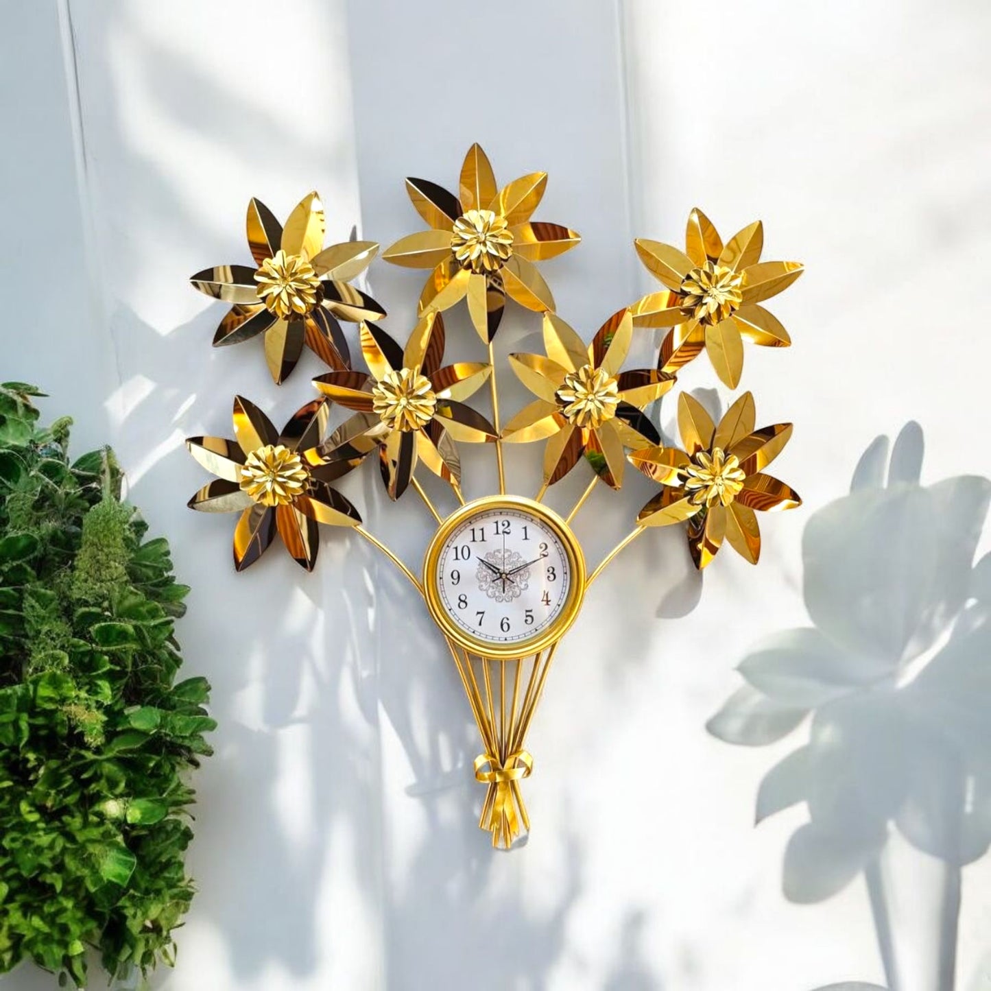 Golden Flower Bouquet Wall Clock