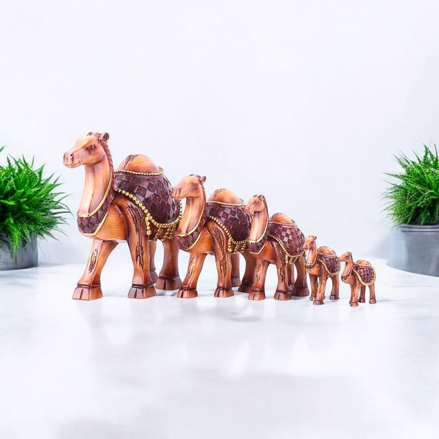 Decorative Wooden Camel Caravan Set Of 5