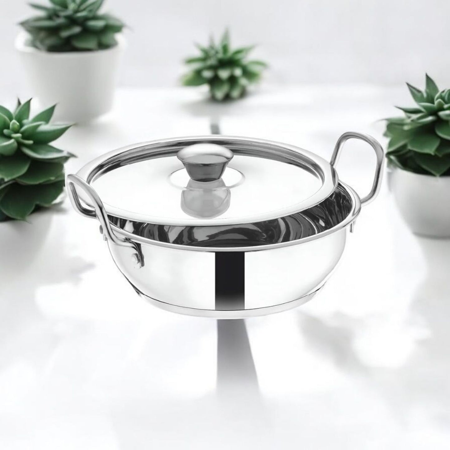 Stainless Steel Deep Kadhai with Lid