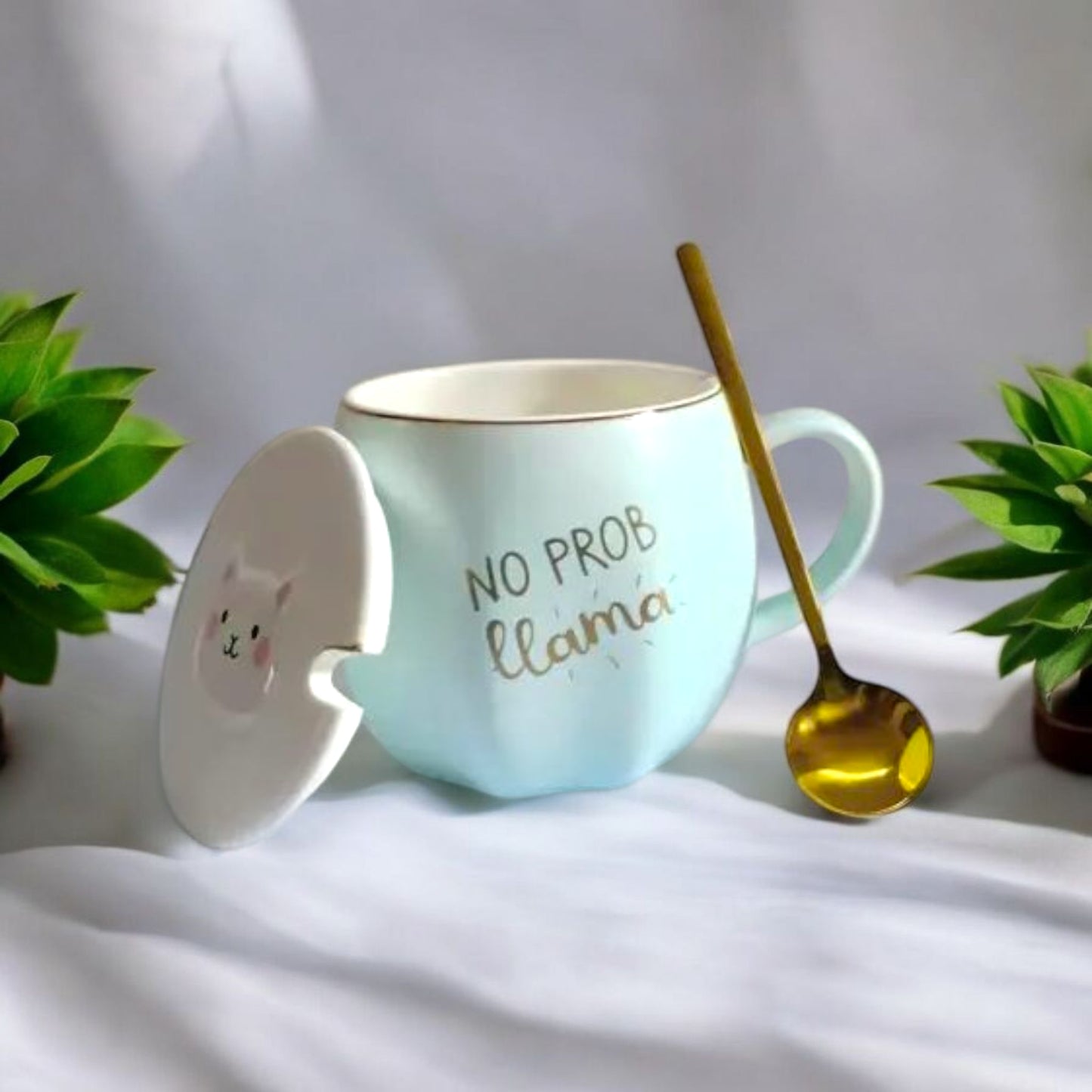 Cute Llama Mug with Lid and Spoon