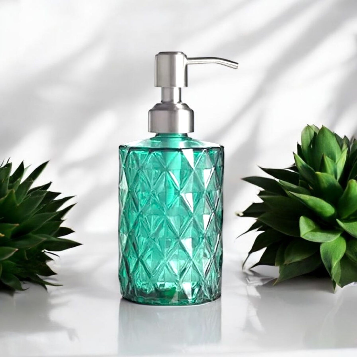 Diamond-Cut Glass Soap Dispenser Bottle 350ml