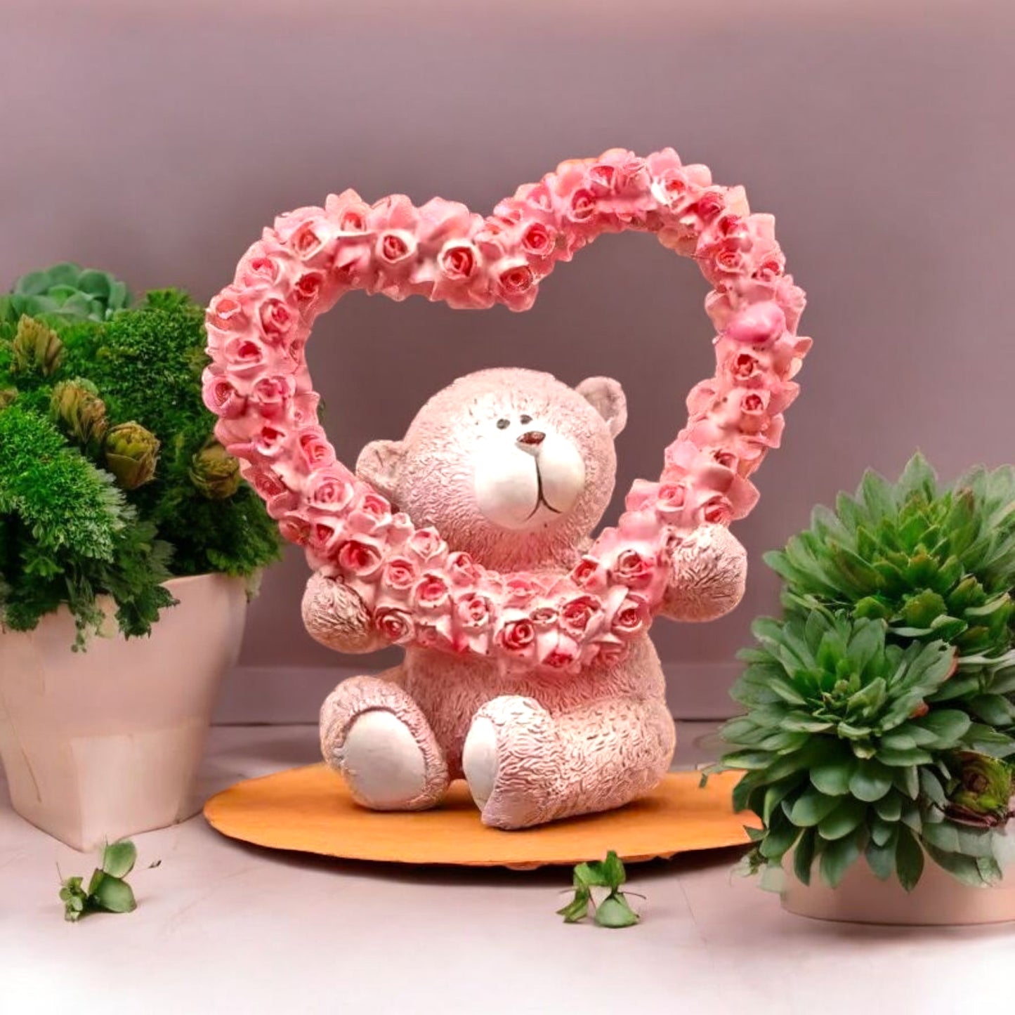 Adorable Teddy with Heart of Roses Showpiece