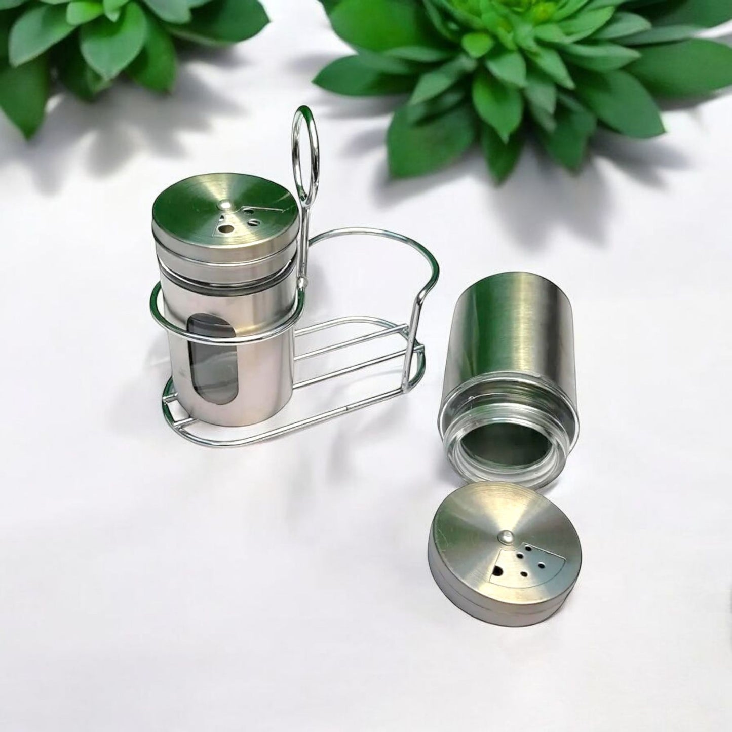 Stainless Steel Spice Shaker Set with Stand