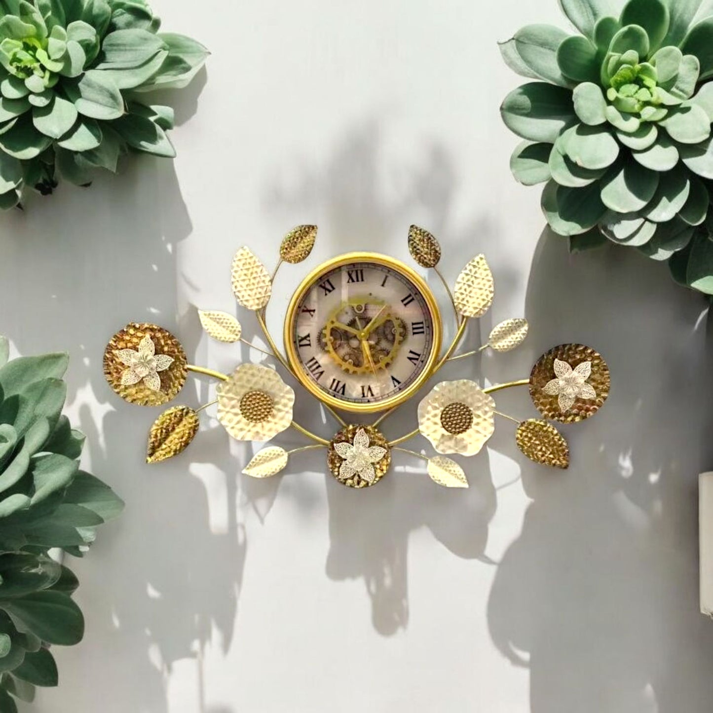 Gold Leaf Floral Wall Clock