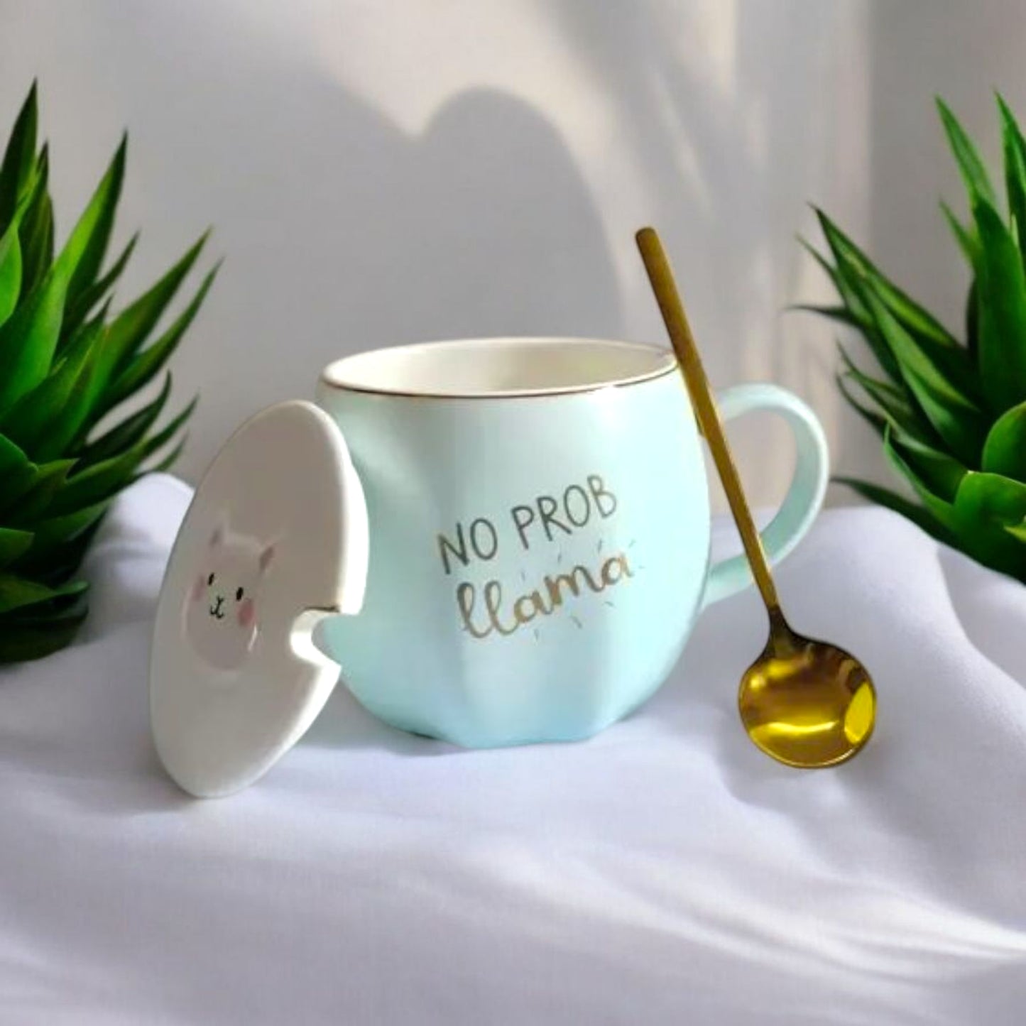 Cute Llama Mug with Lid and Spoon