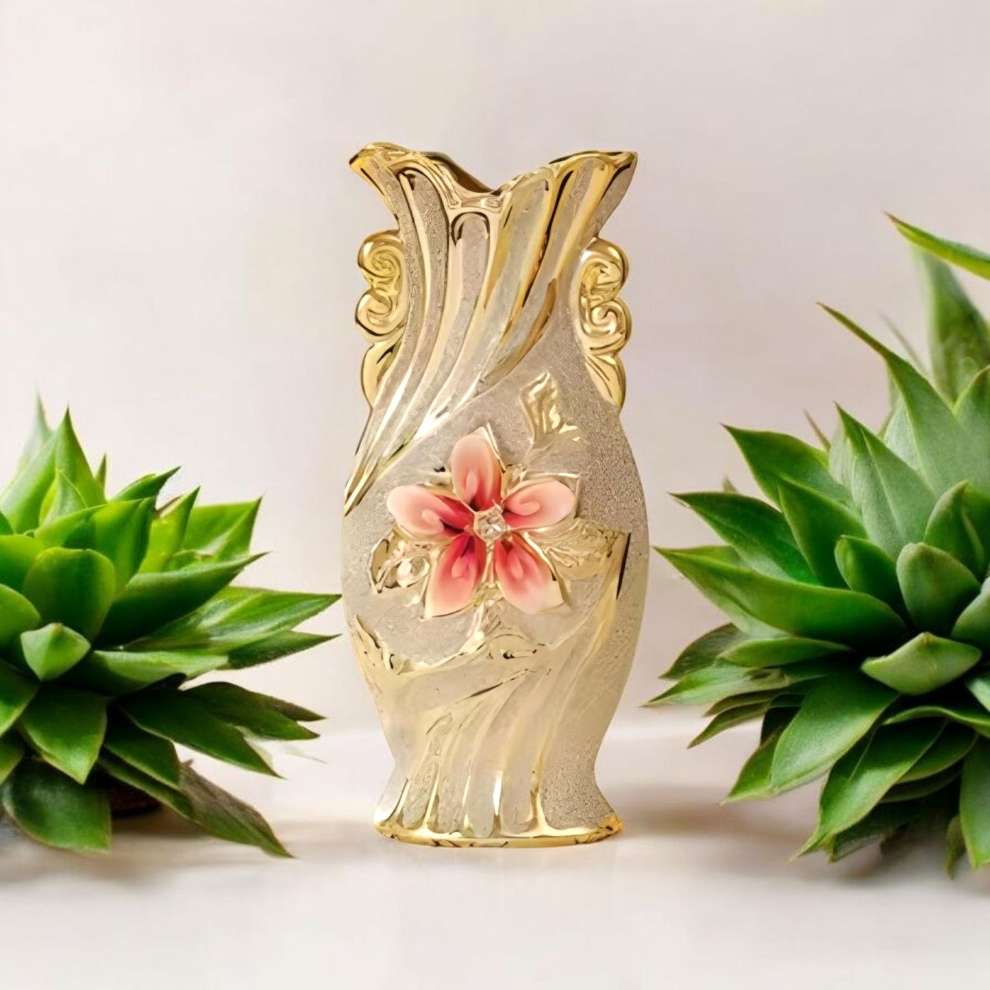Elegant Gold Flower Ceramic Vase