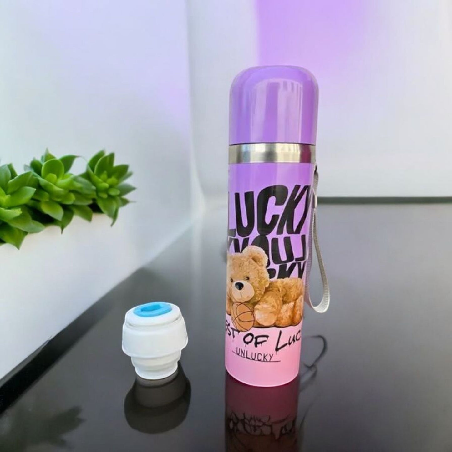 Cute Teddy Print Steel Thermos Bottle