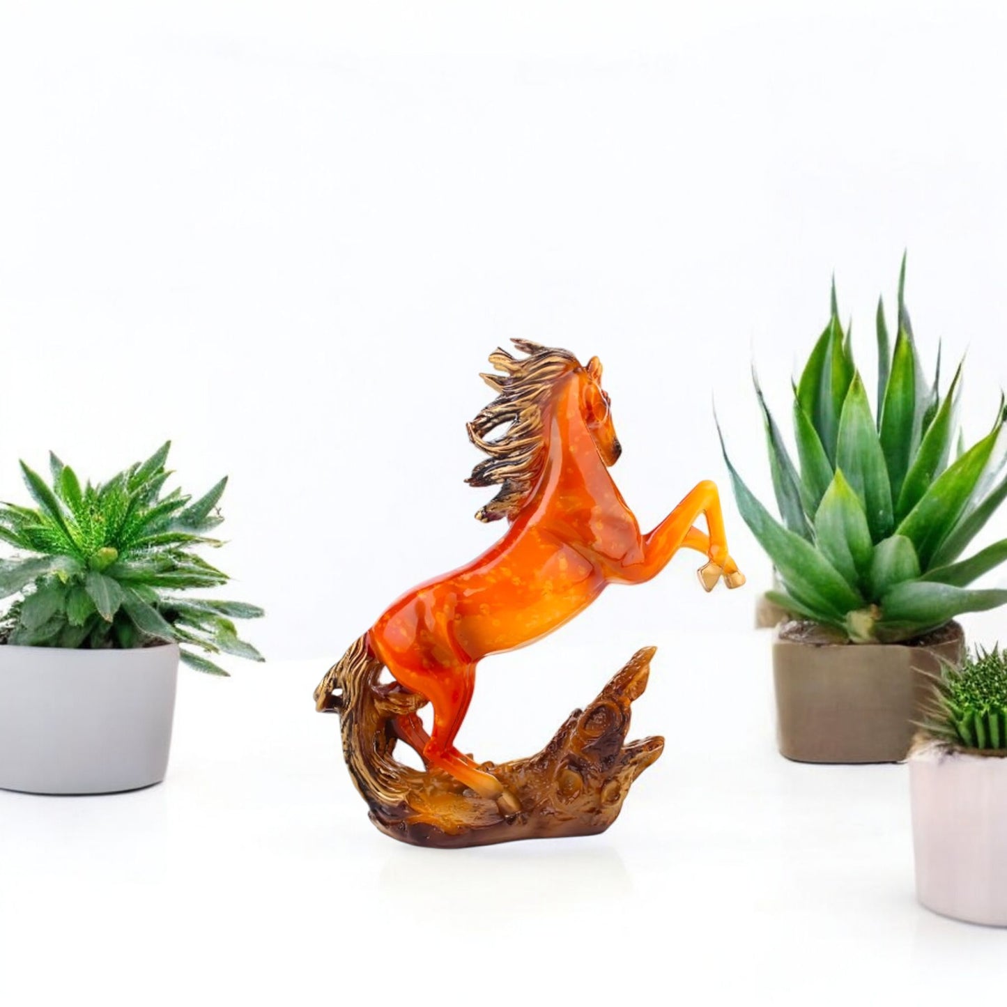 Fiery Orange Rearing Horse Statue