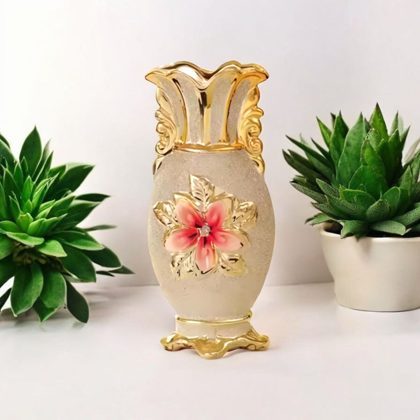 Elegant Gold Flower Ceramic Vase