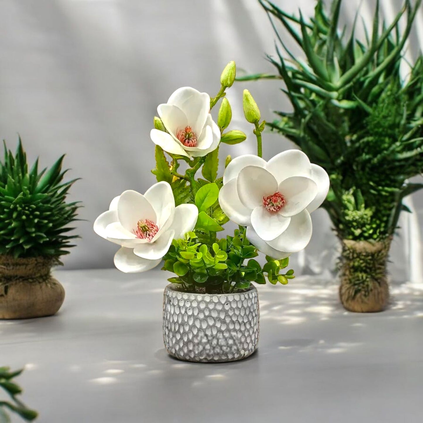 Elegant Artificial Cream Magnolia Arrangement