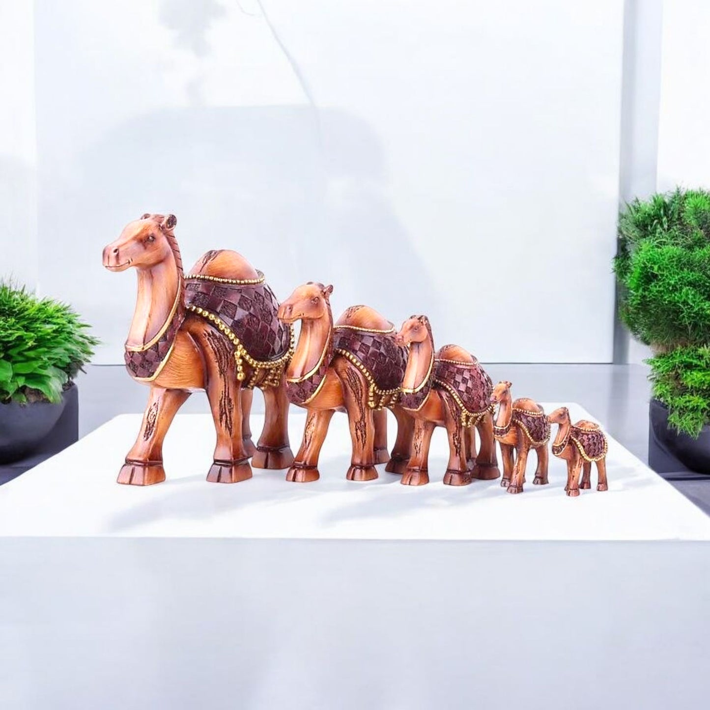 Decorative Wooden Camel Caravan Set Of 5