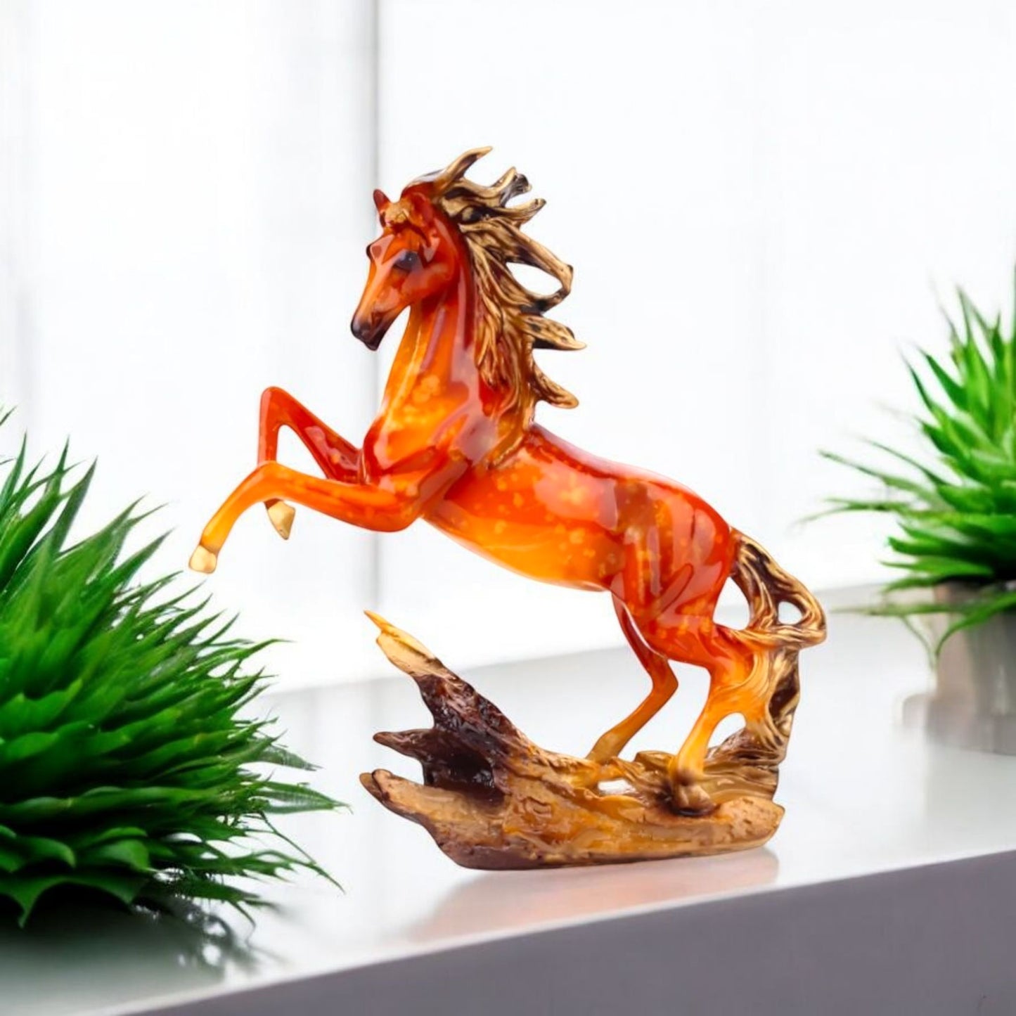 Fiery Orange Rearing Horse Statue